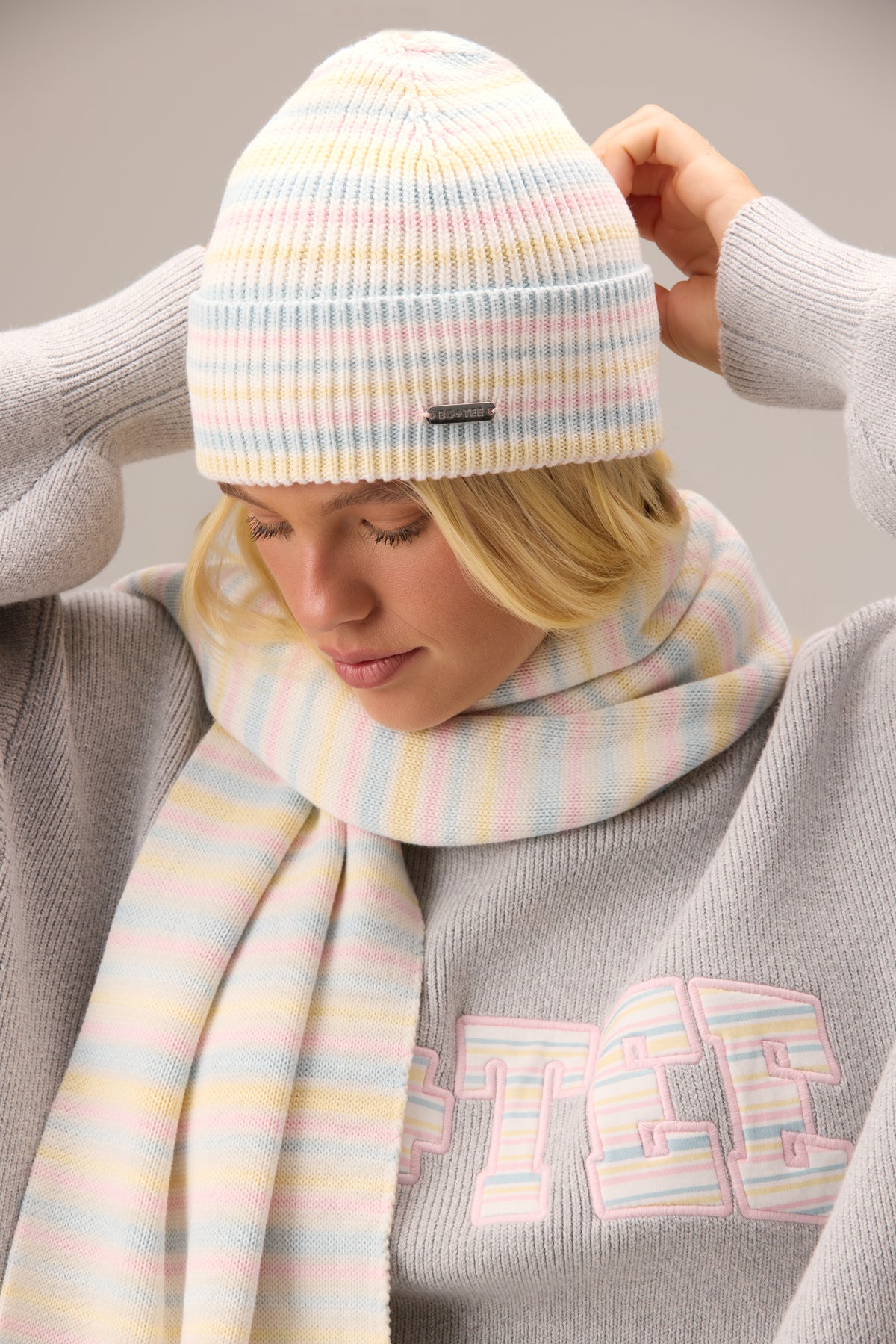 Ribbed Knit Beanie in Confetti Stripe