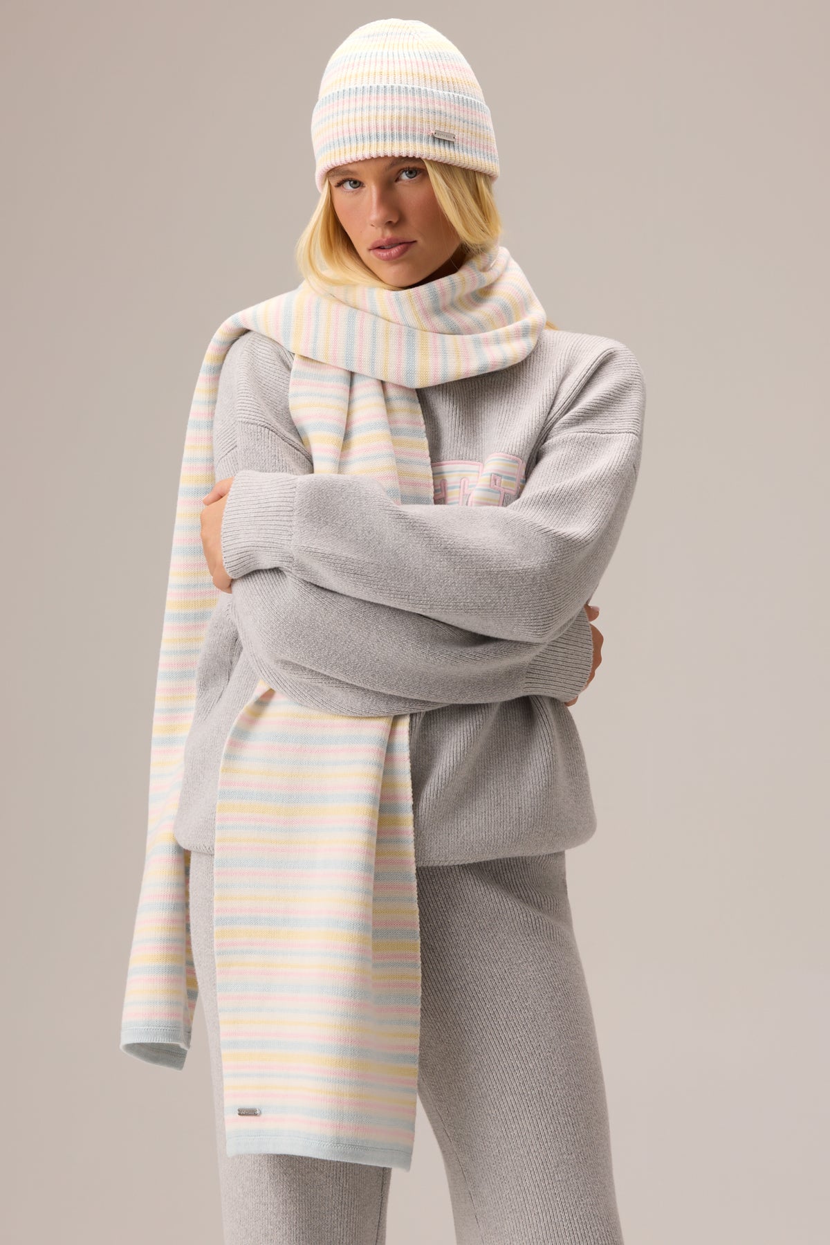 Ribbed Knit Beanie in Confetti Stripe