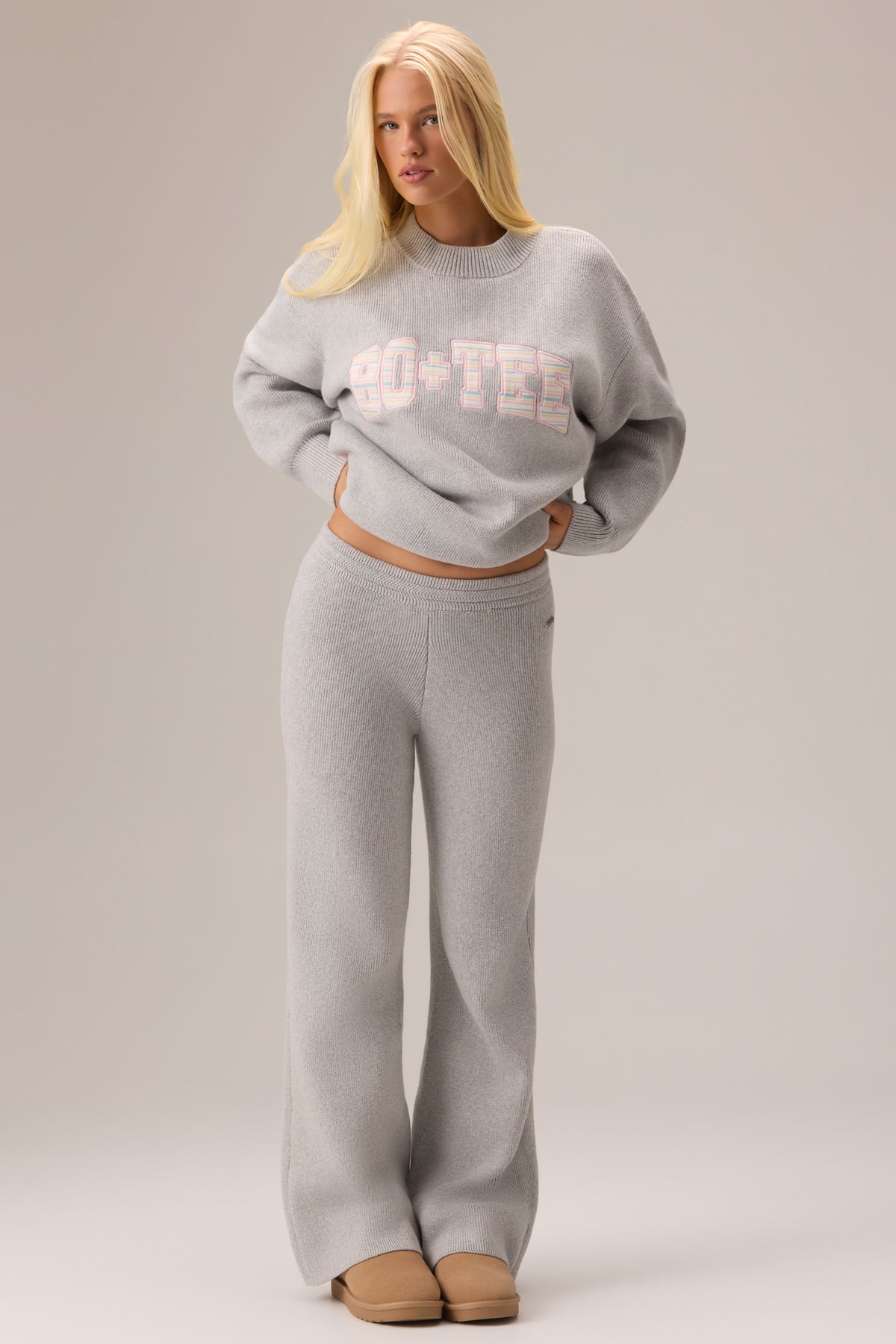 Ribbed Knit Oversized Jumper in Pebble