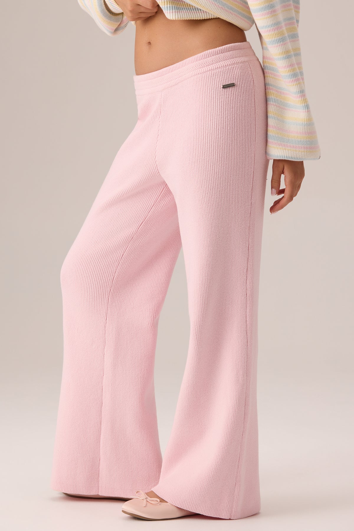 Ribbed Knit Wide-Leg Joggers in Ballet