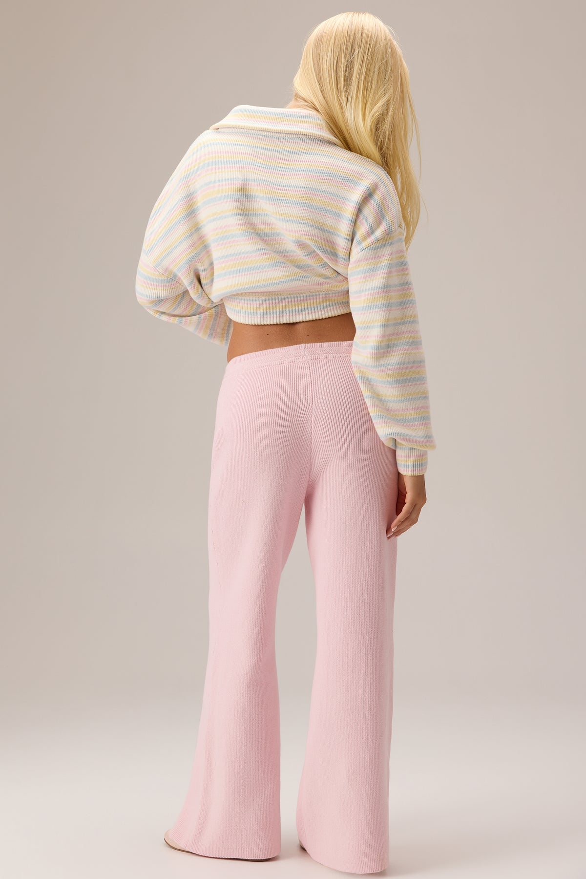 Ribbed Knit Wide-Leg Joggers in Ballet
