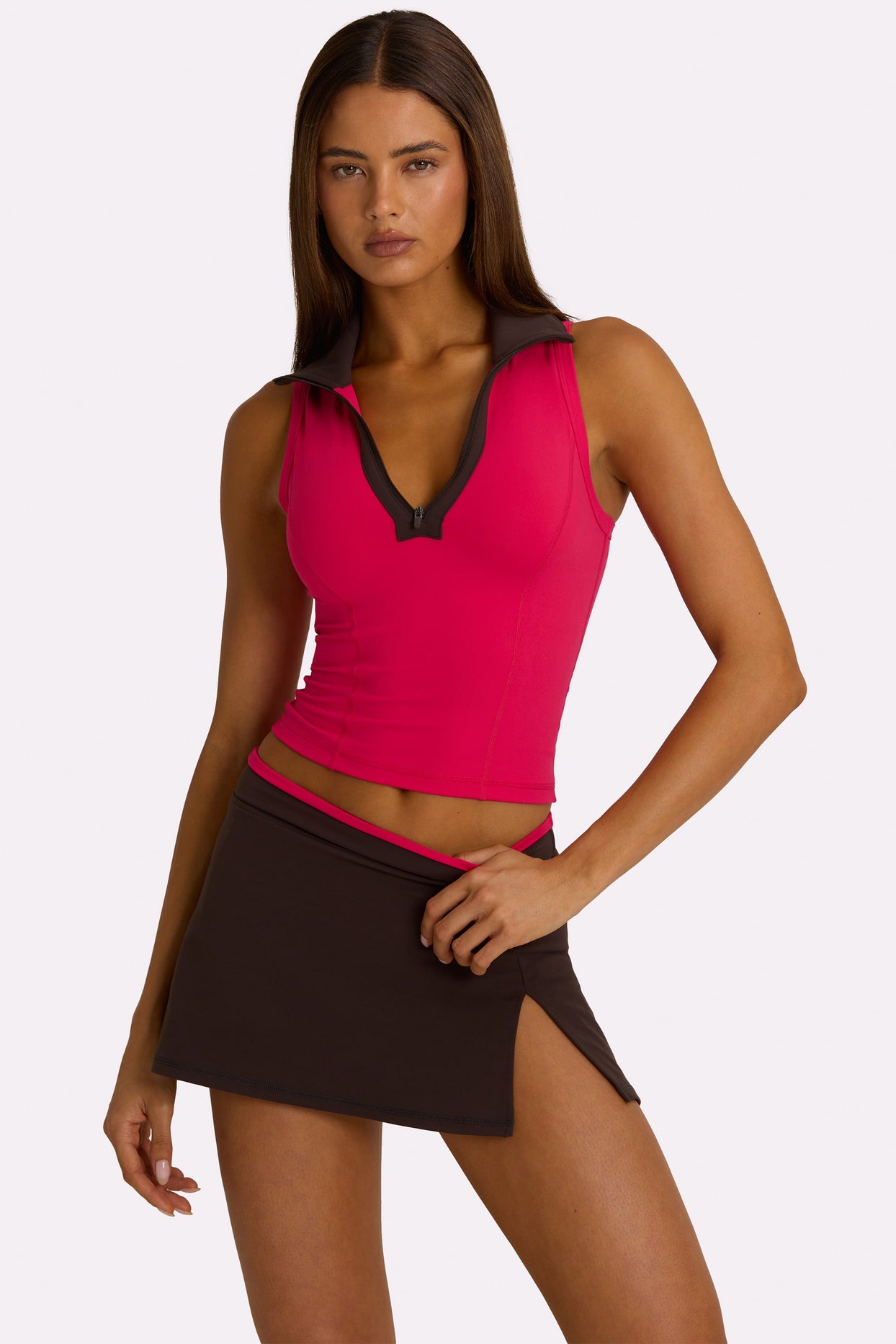 Soft Active Collared Tank Top in Hot Pink - 5