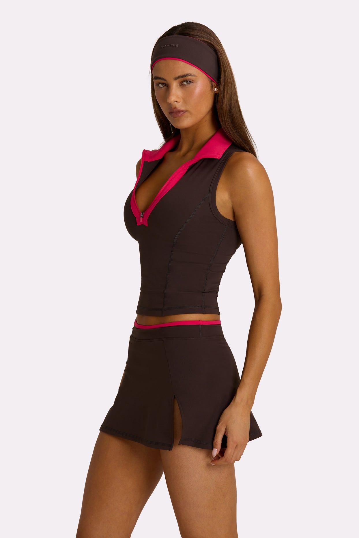 Soft Active Collared Tank Top in Truffle - 3