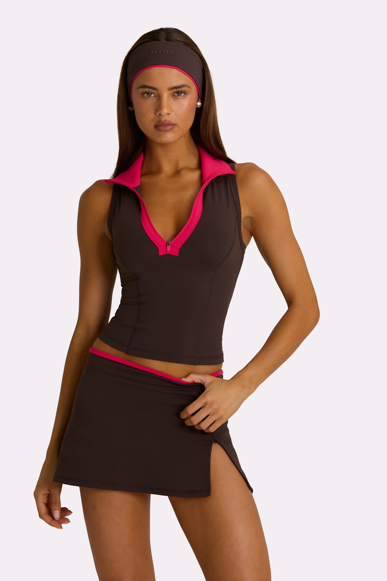 Soft Active Collared Tank Top in Truffle - 1