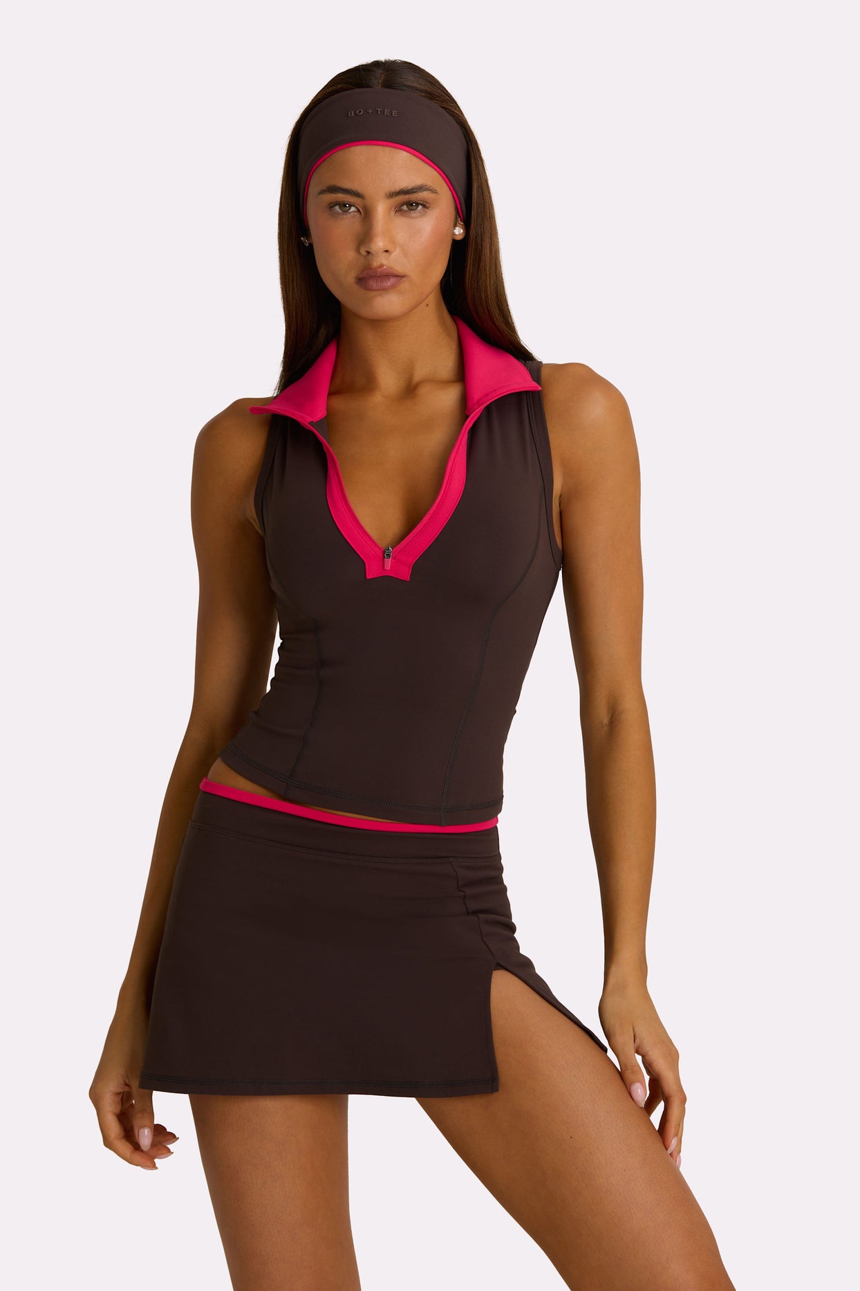 Soft Active Collared Tank Top in Truffle - 5