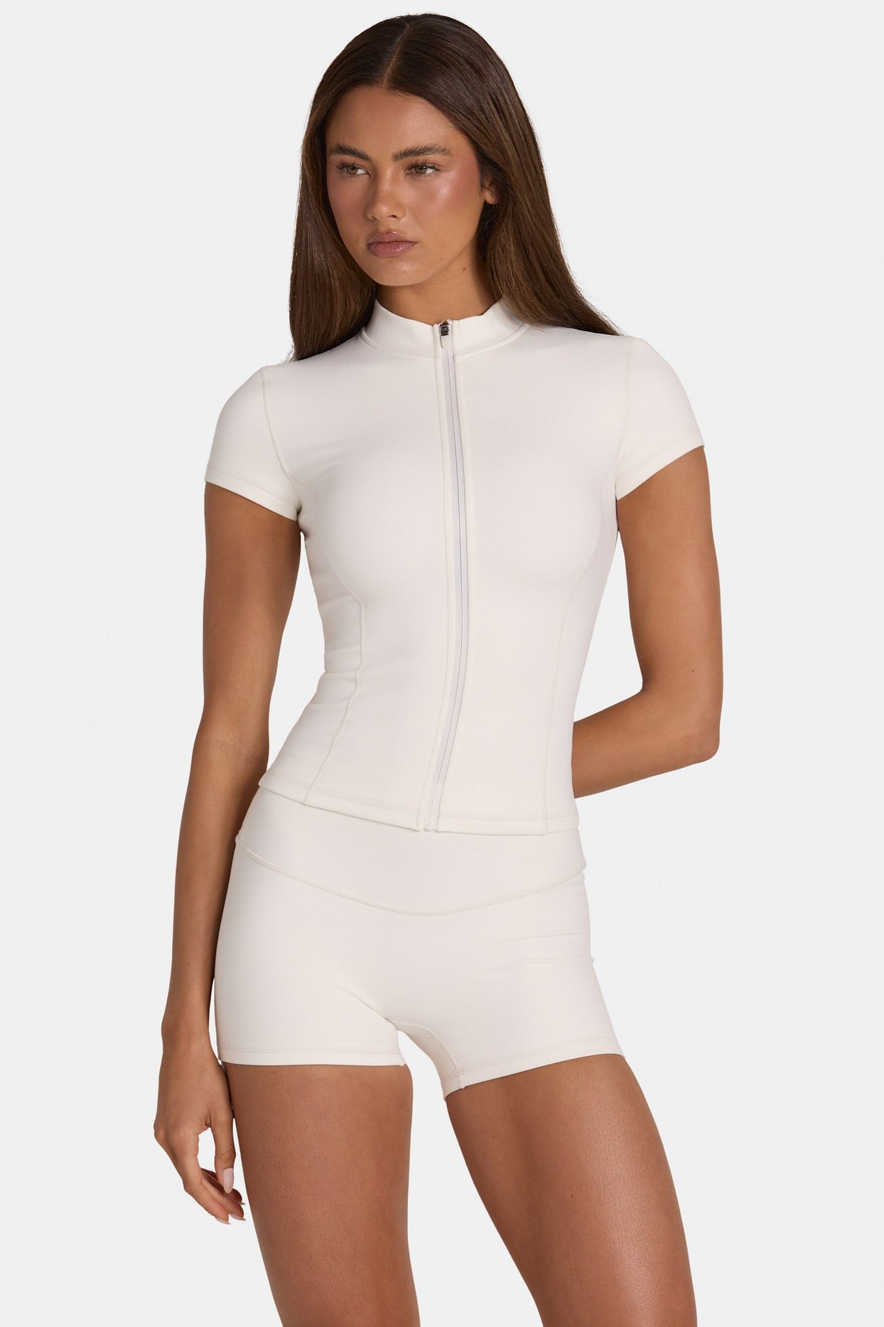 Soft Active Zip-Up Top in Coconut - 1