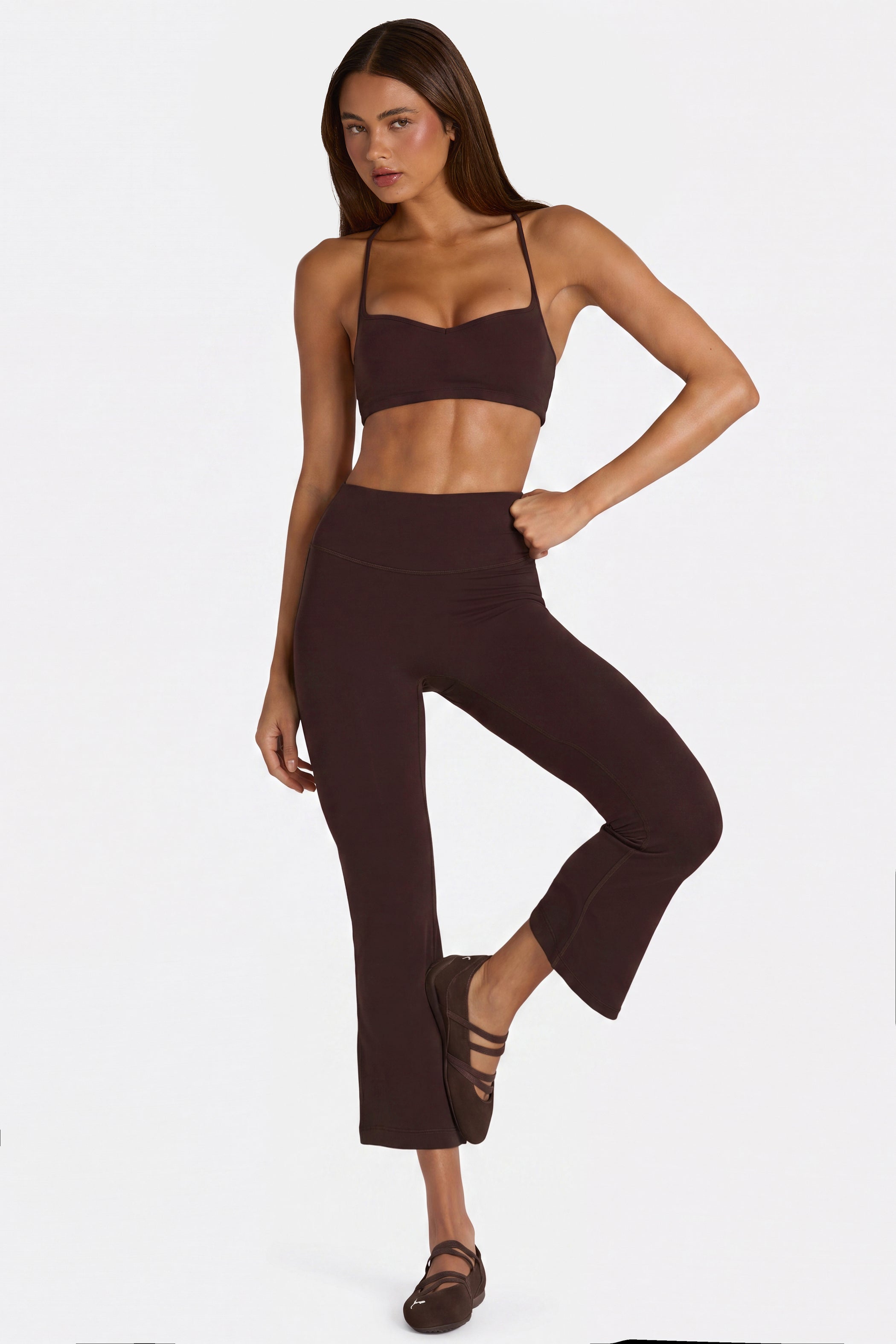 Soft Active Flared Capri Leggings in Espresso