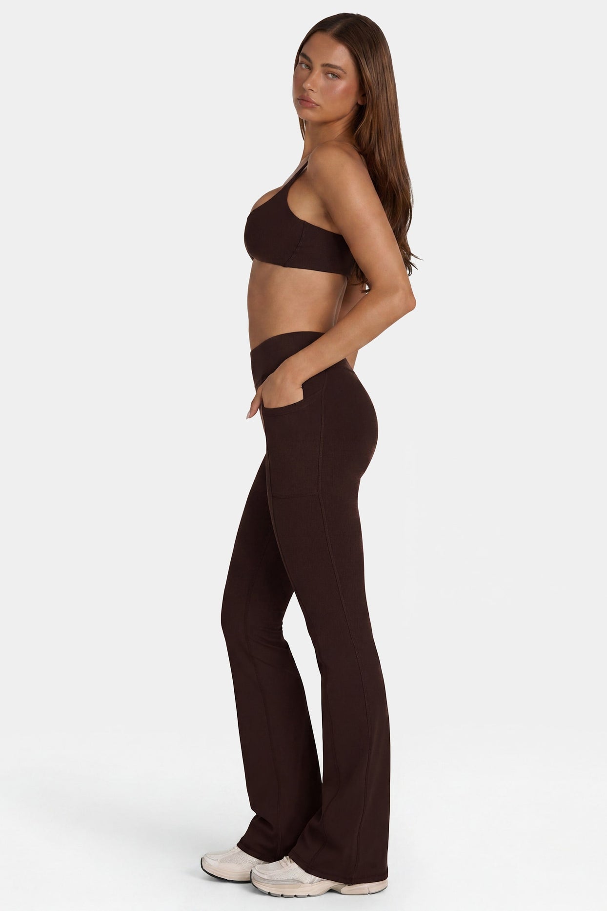 Soft Active V-Waist Flared Leggings in Espresso - 4