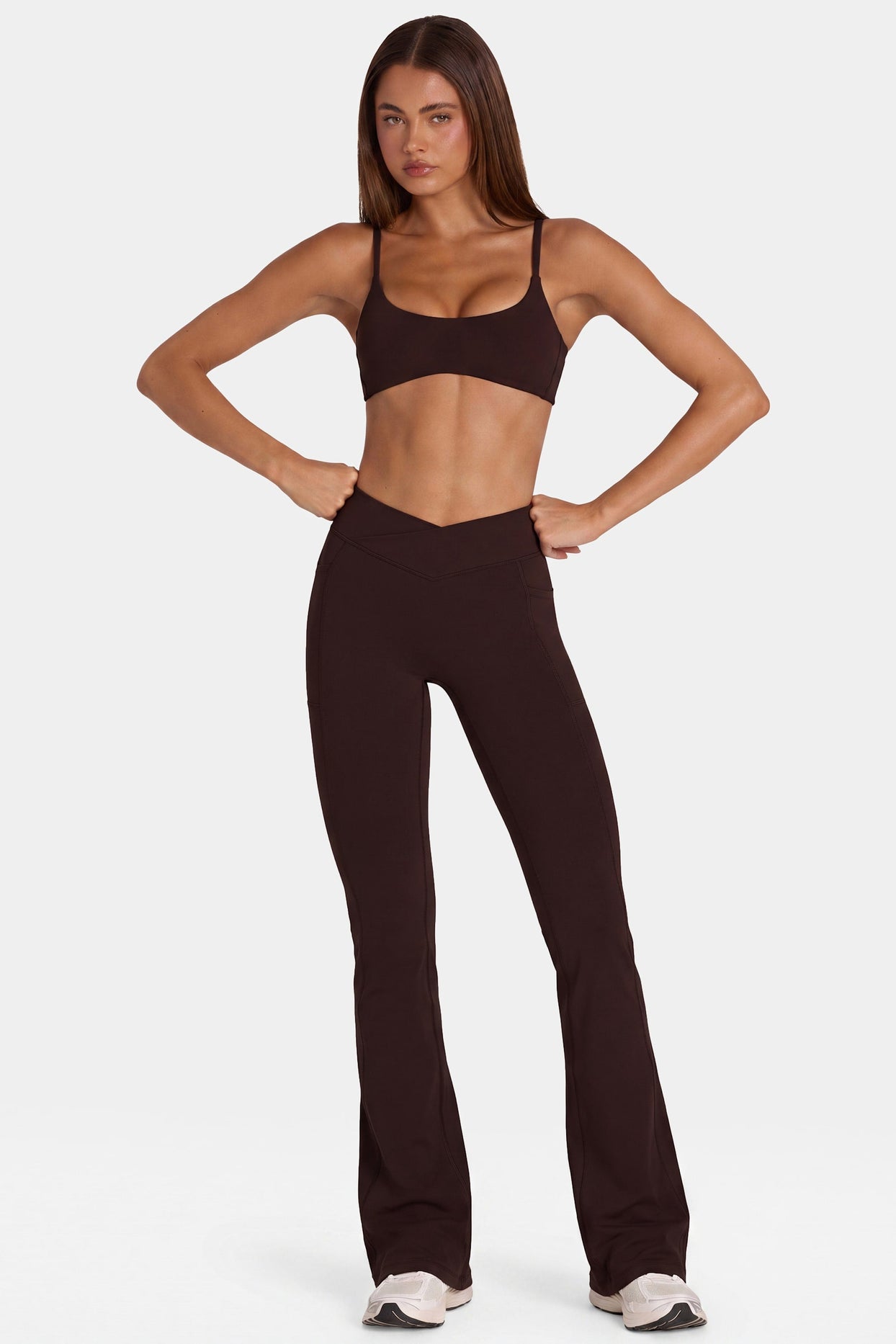 Soft Active V-Waist Flared Leggings in Espresso - 6