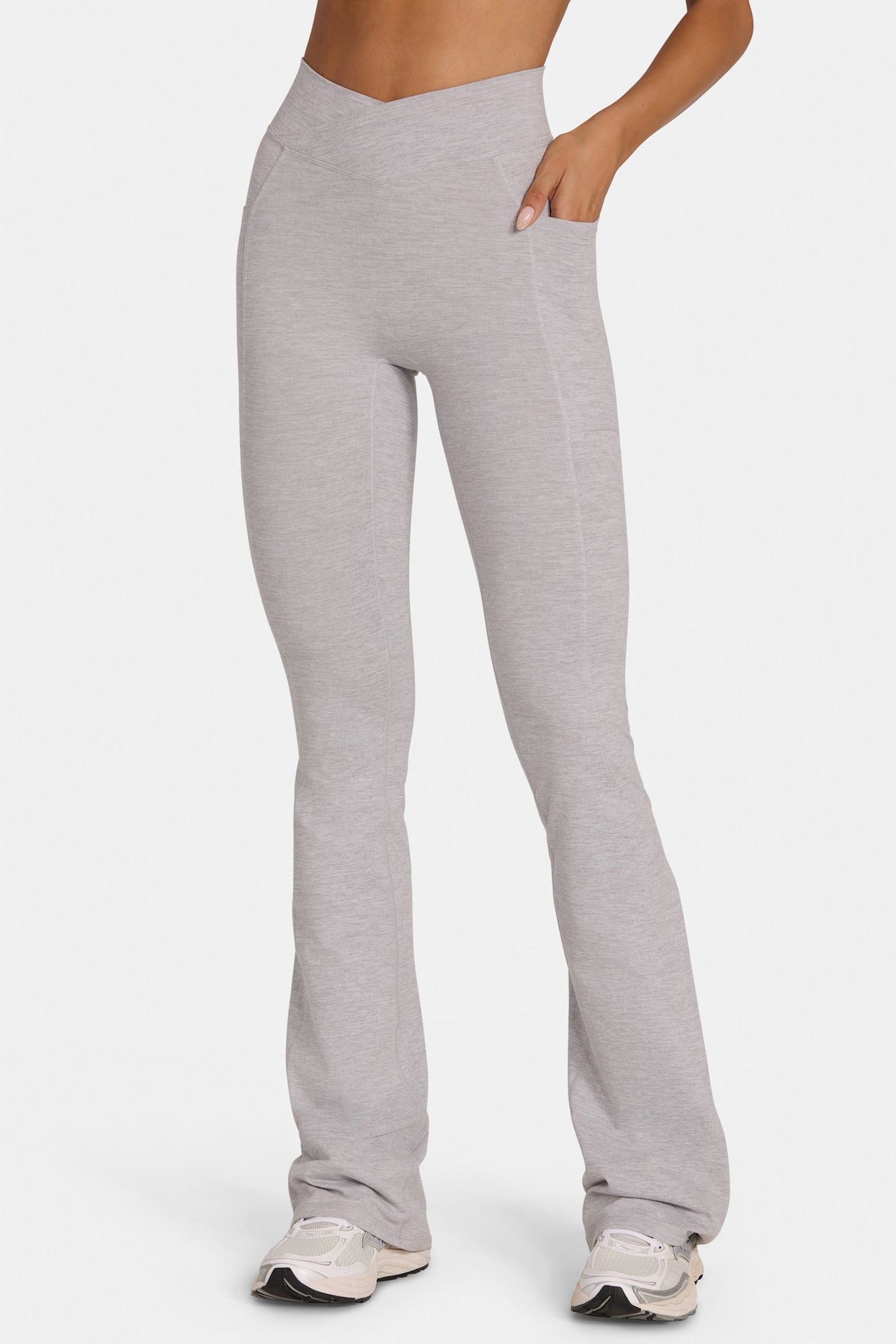 Soft Active V-Waist Flared Leggings in Grey Marl - 5