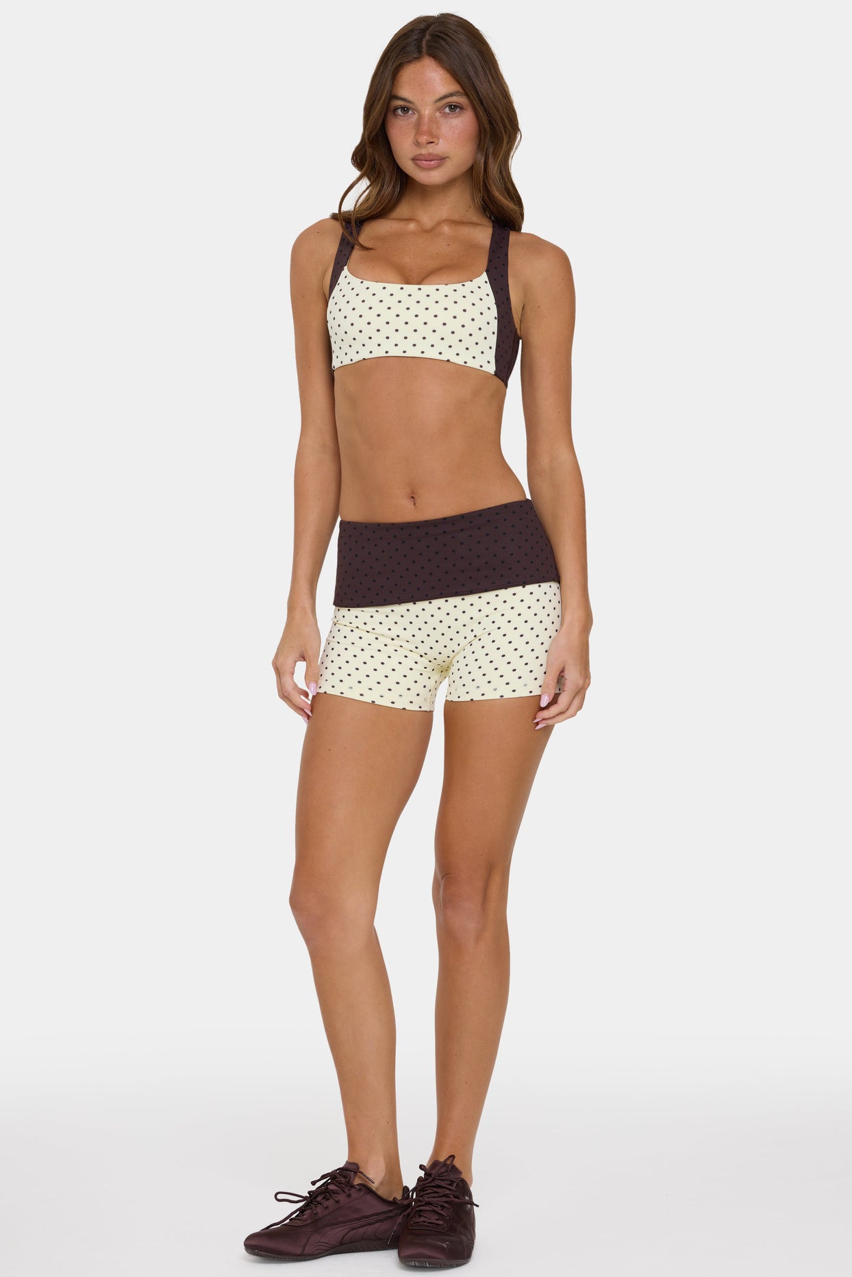 Soft Active Foldover Mini Shorts in Cookie Butter - 6