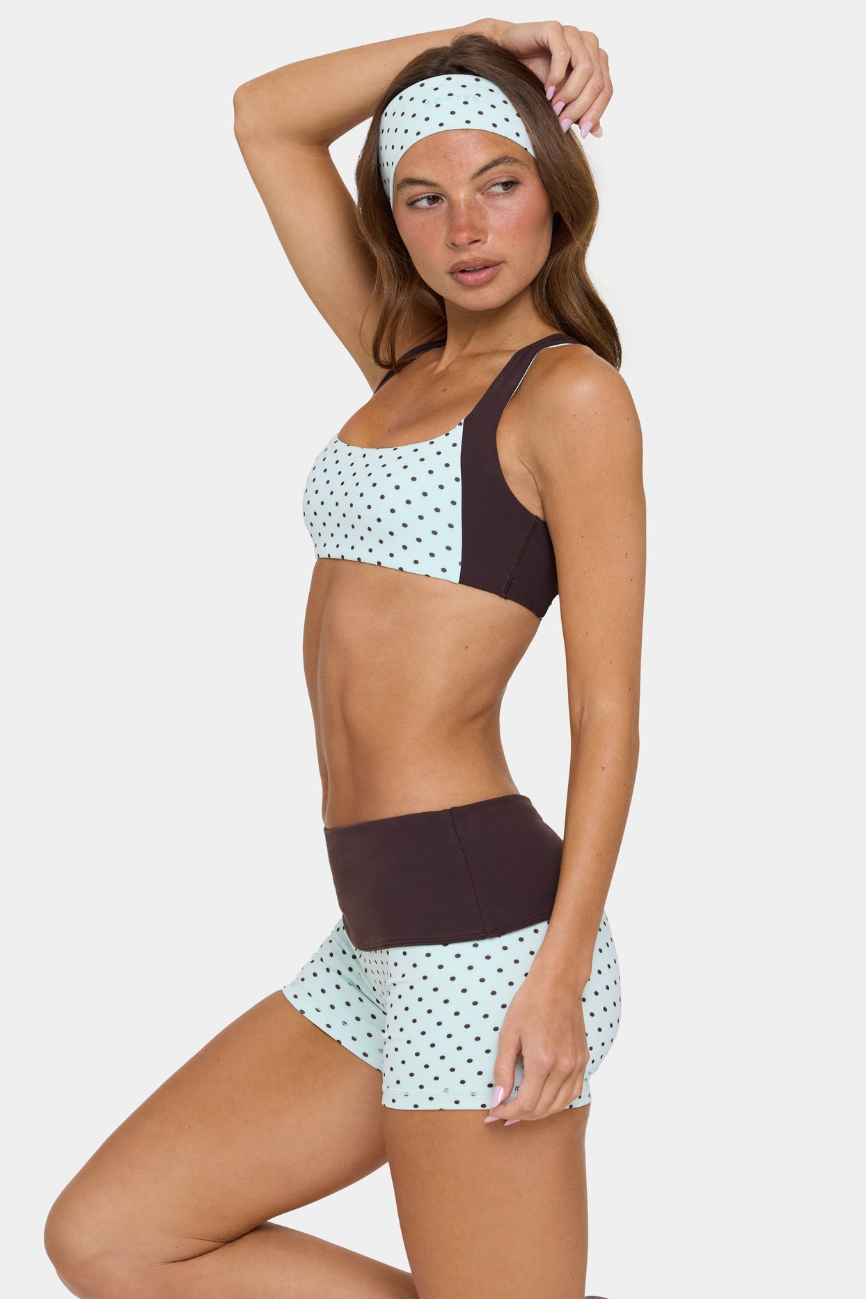 Soft Active Foldover Mini Shorts in Mint Chip - 4