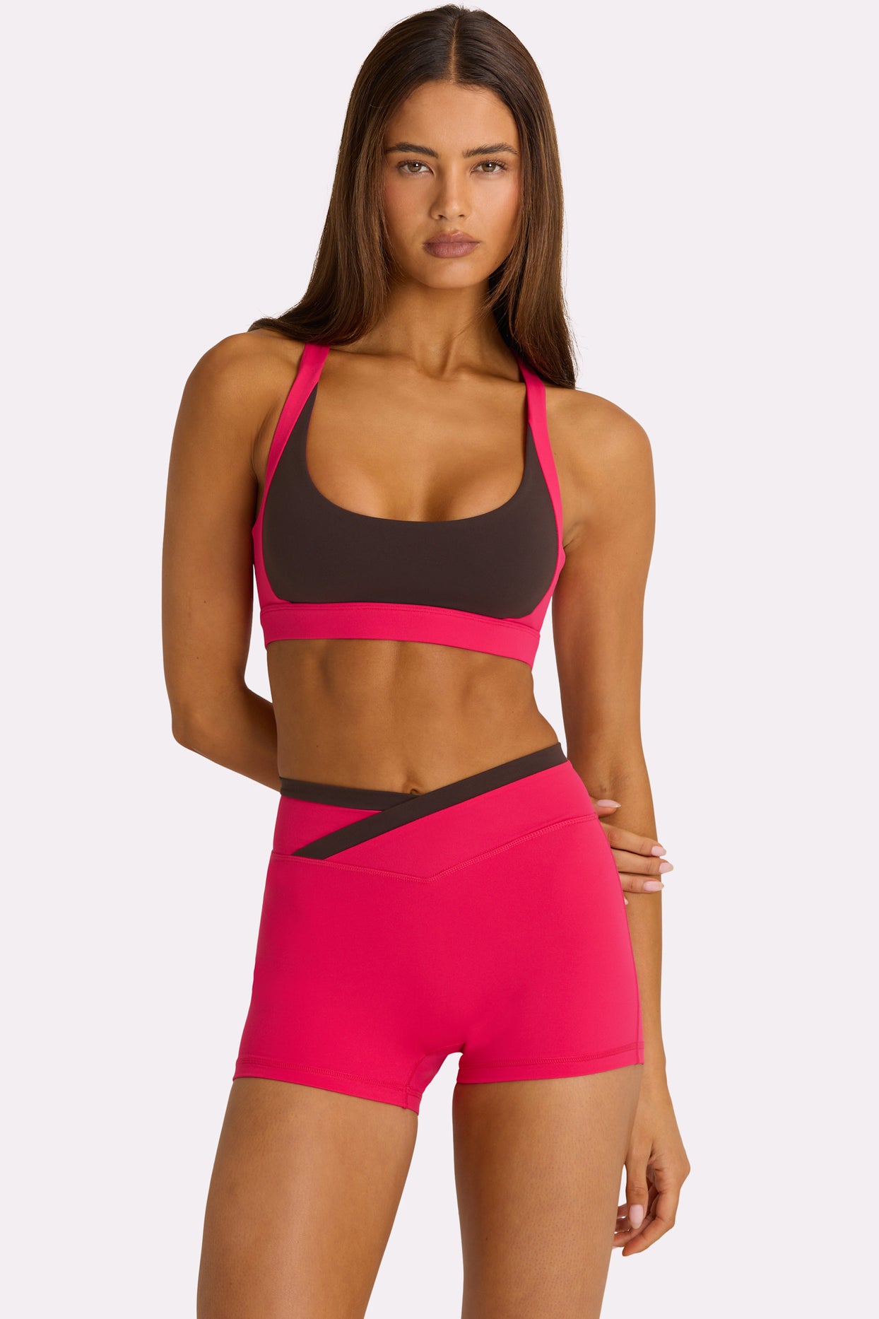 Soft Active Wrap Waist Shorts in Hot Pink - 3