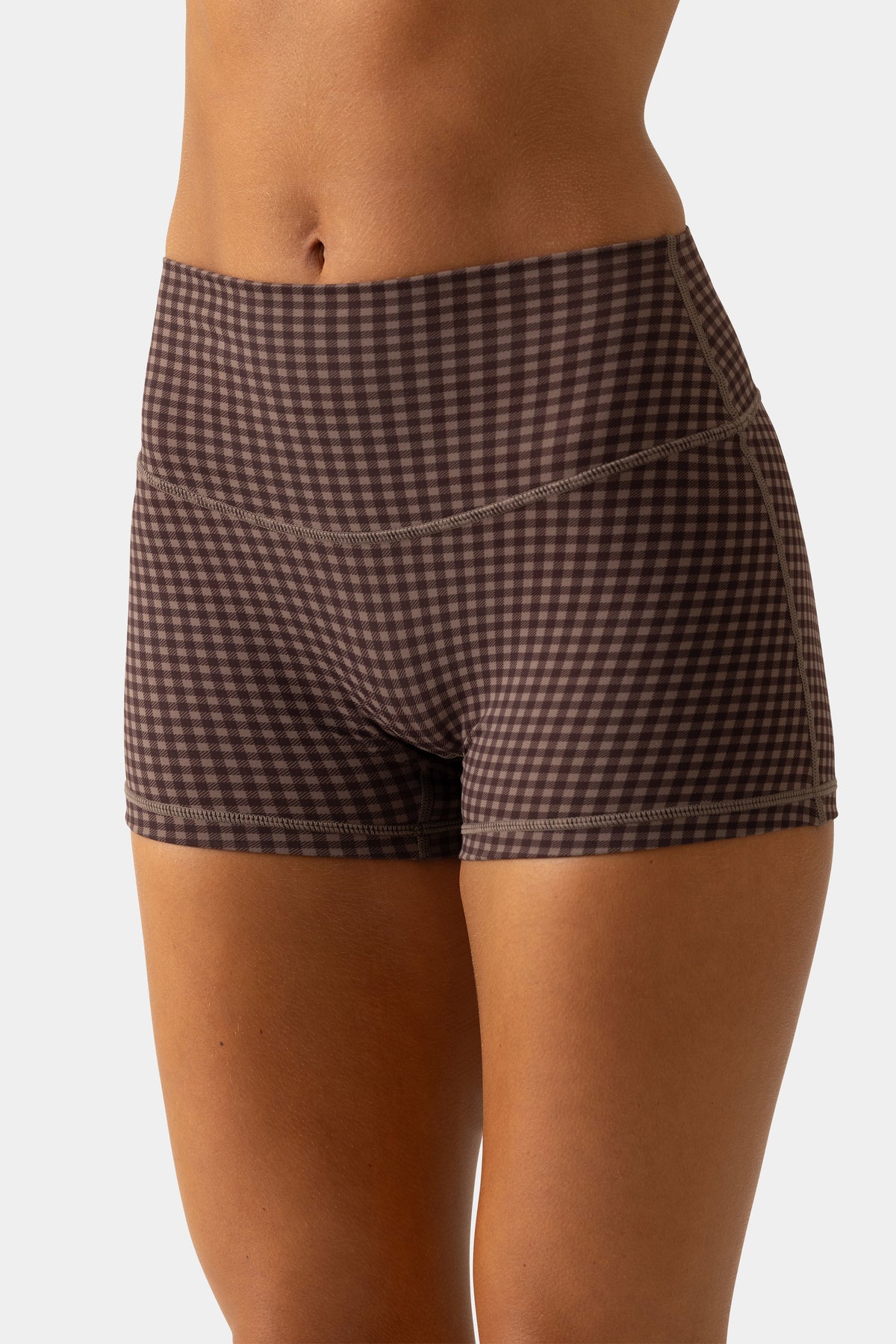 Soft Active Mini Shorts in Espresso Gingham