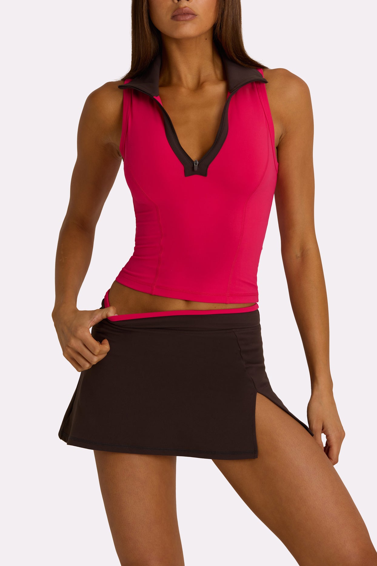 Soft Active Mini Skort in Truffle - 2