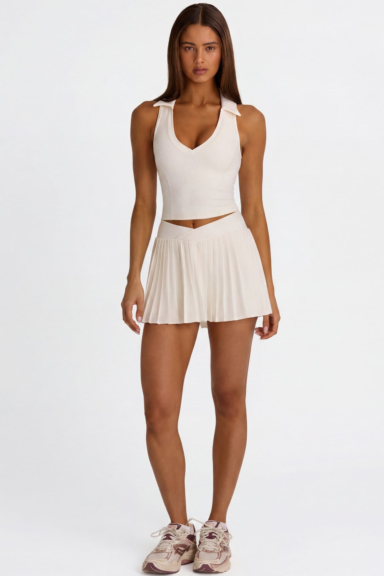 Soft Active Crossover Pleated Mini Skort in Coconut - 1