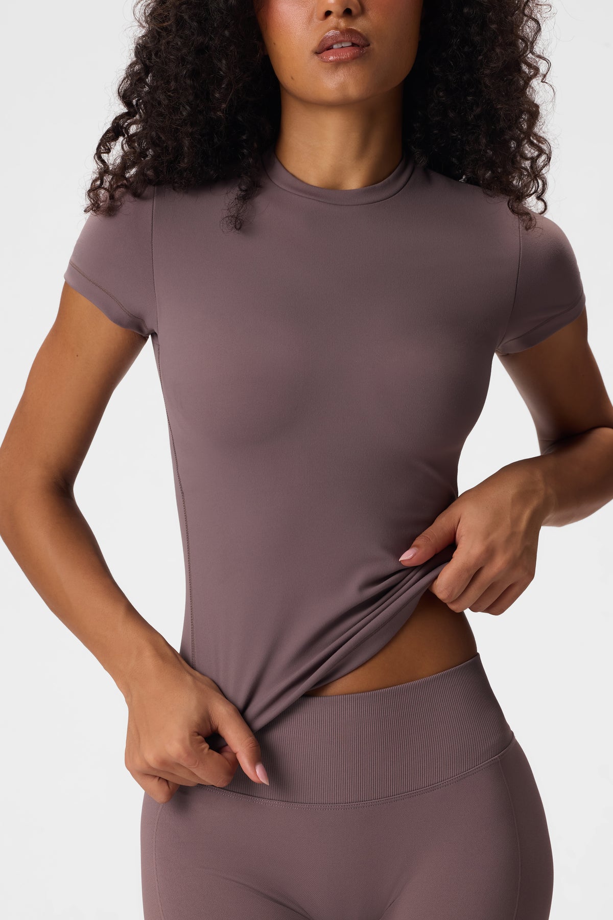 Soft Active Short Sleeve Top in Stone - 1