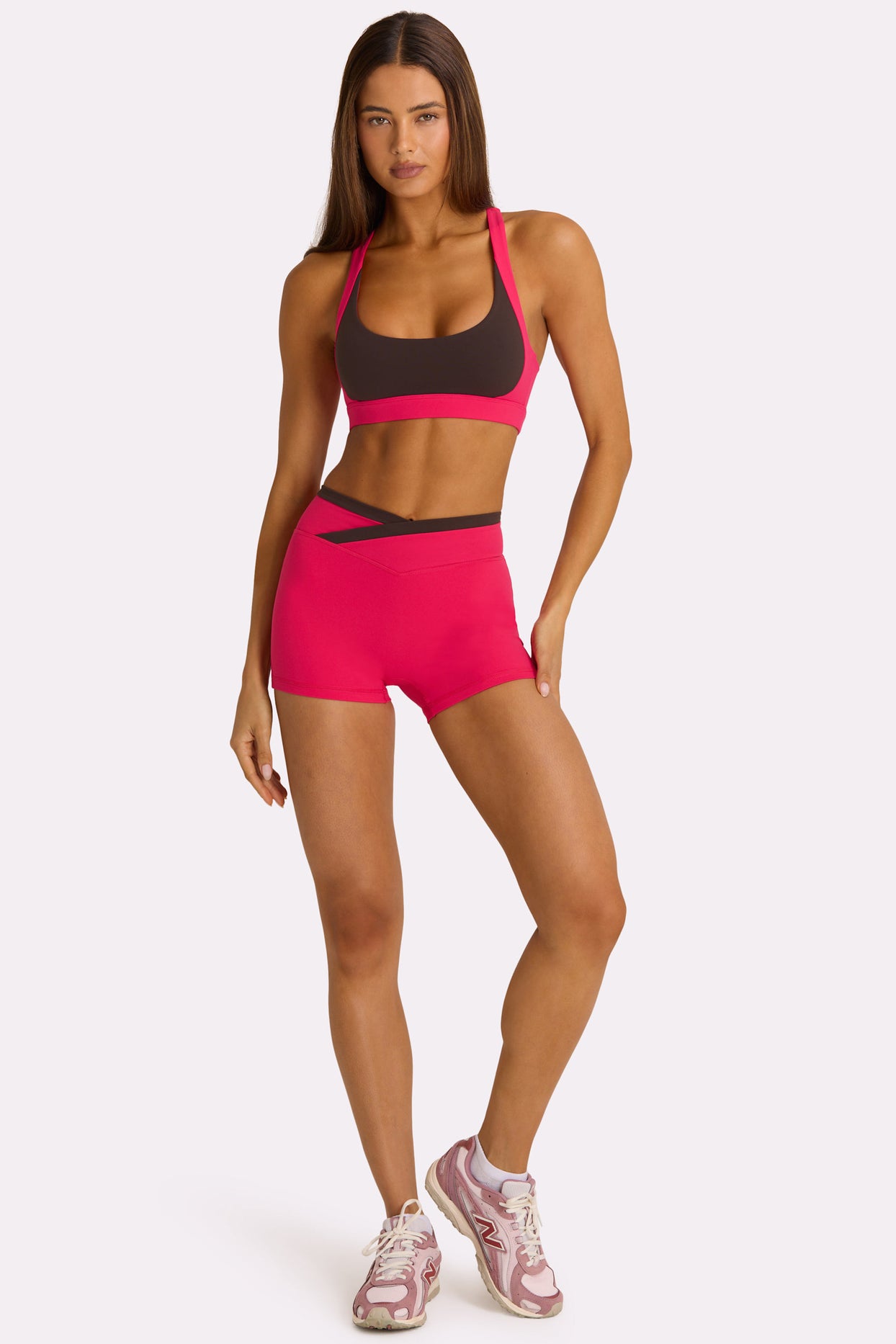 Soft Active Wrap Waist Shorts in Hot Pink - 4