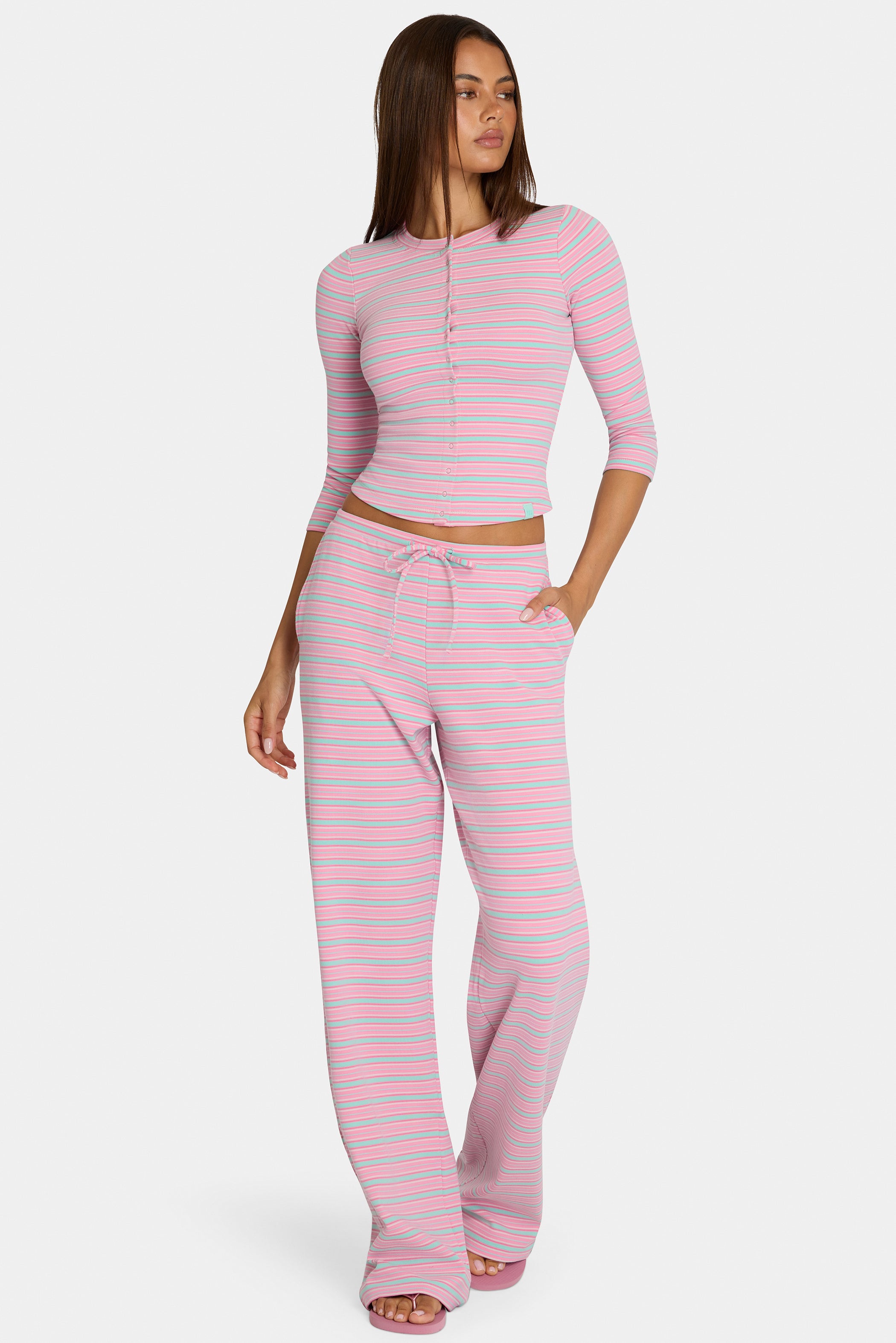 Brushed Jersey Low-Rise Trousers in Multi Stripe - 1