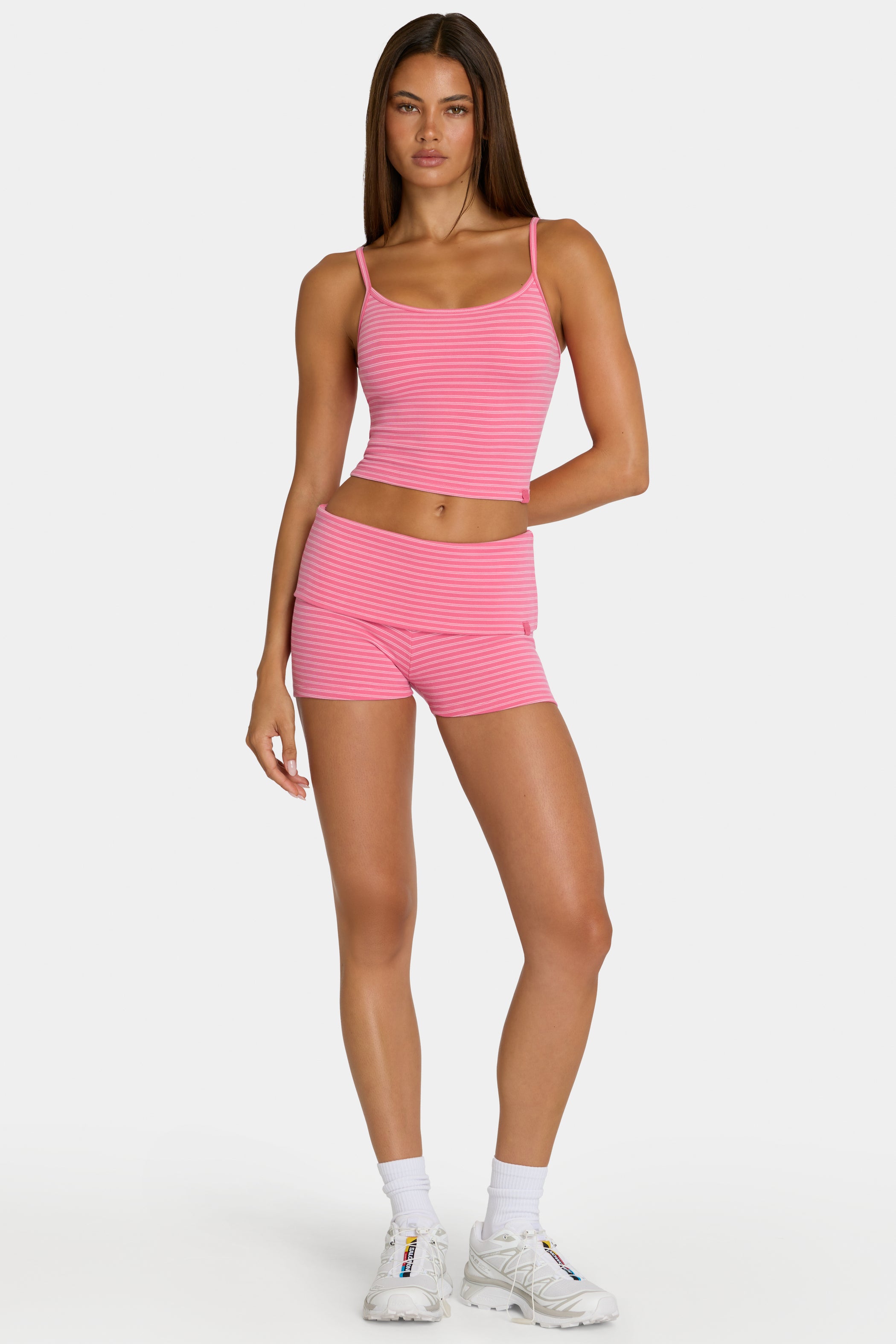 Brushed Jersey Mini Shorts in Pink Stripe - 1