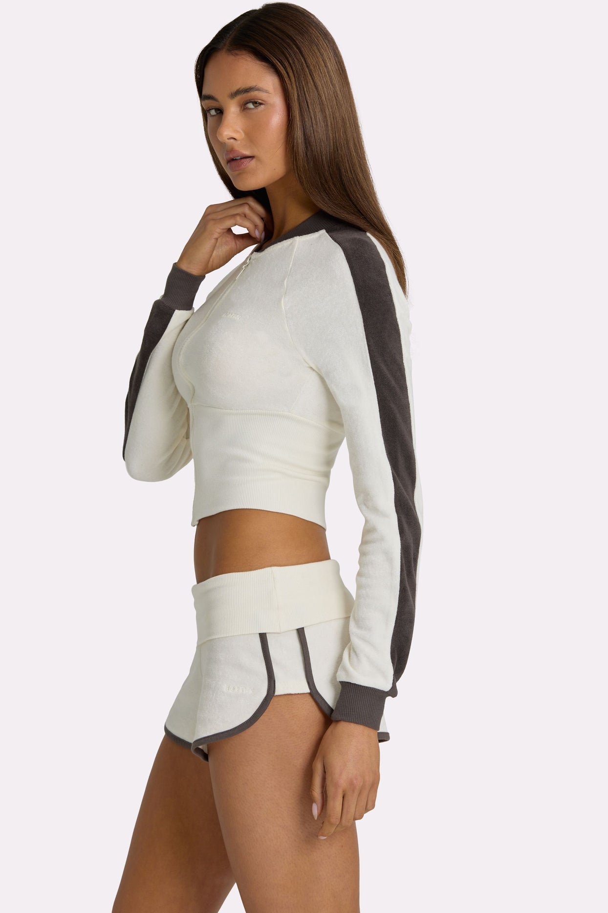 Terry Foldover Waist Shorts in Coconut - 4
