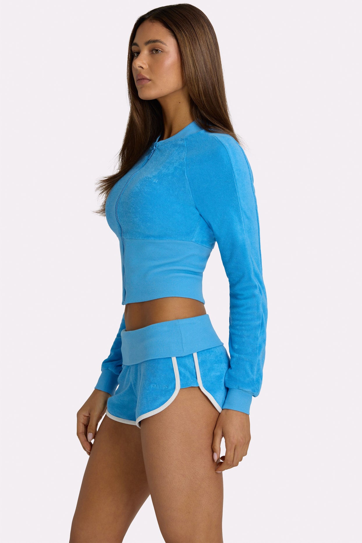 Terry Foldover Waist Shorts in Electric Blue - 4