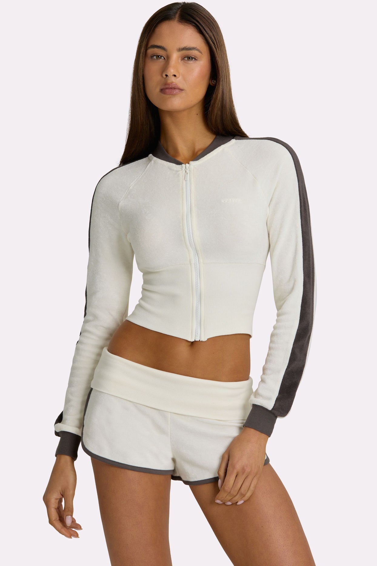 Terry Zip-Up Jacket in Coconut - 1
