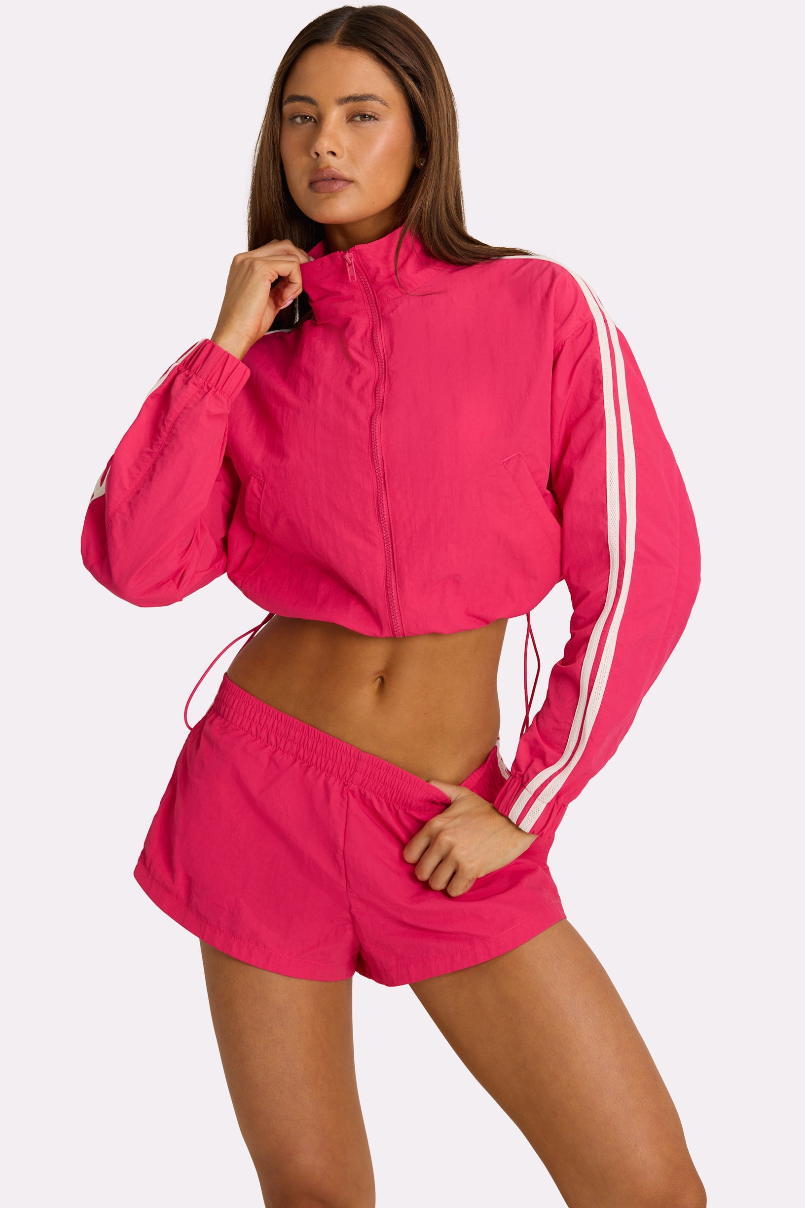 Woven Zip-Up Track Jacket in Hot Pink - 1