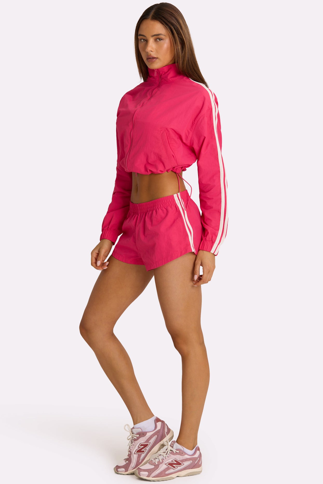 Woven Zip-Up Track Jacket in Hot Pink - 4