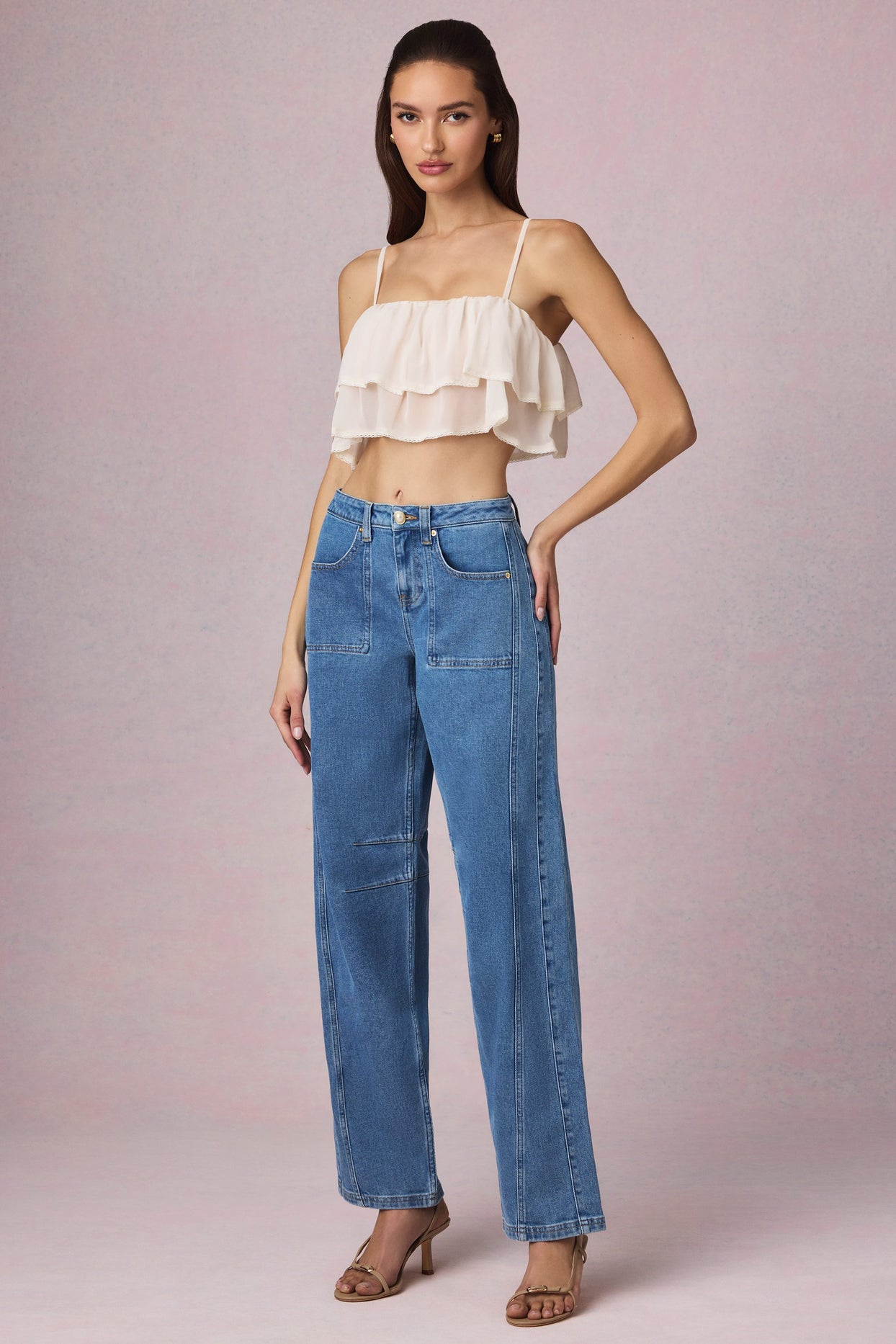 Mid-Rise Barrel-Leg Jeans in Mid-Blue Wash - 1