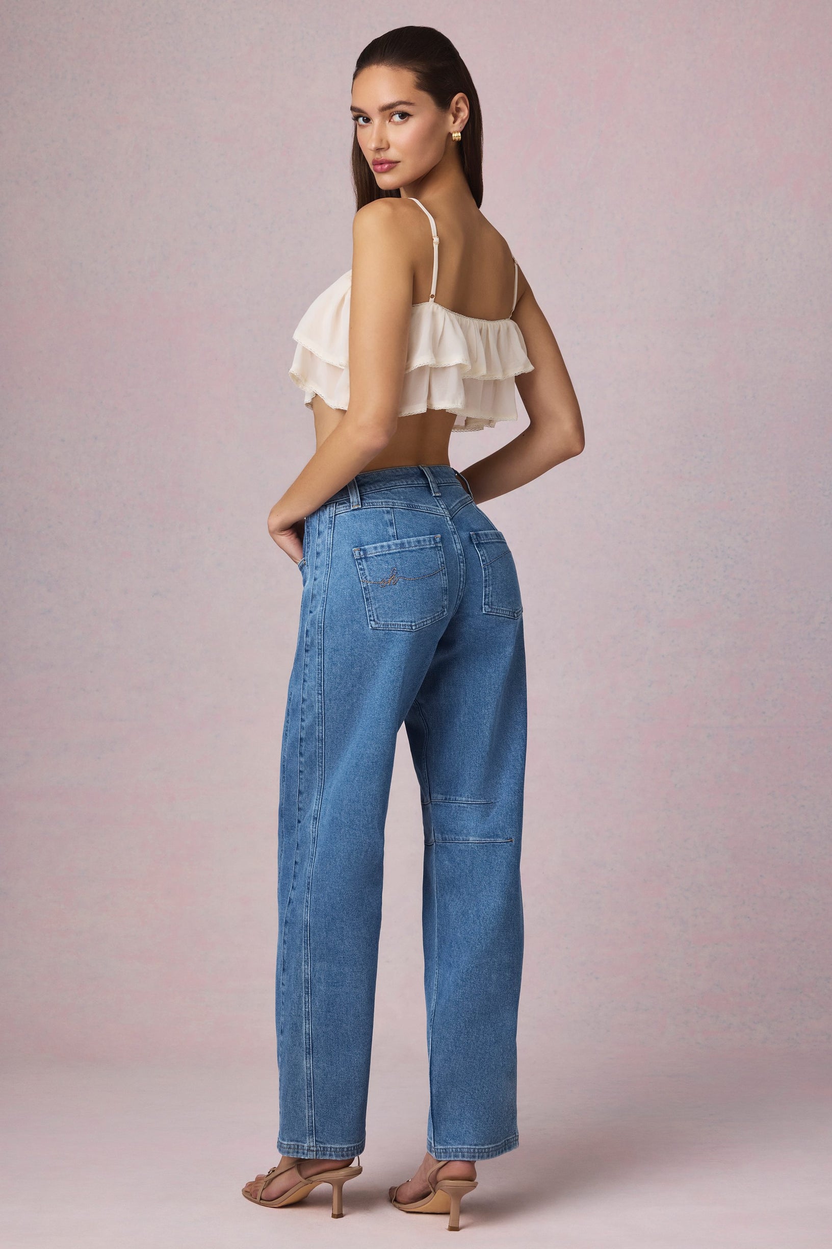 Mid-Rise Barrel-Leg Jeans in Mid-Blue Wash - 2