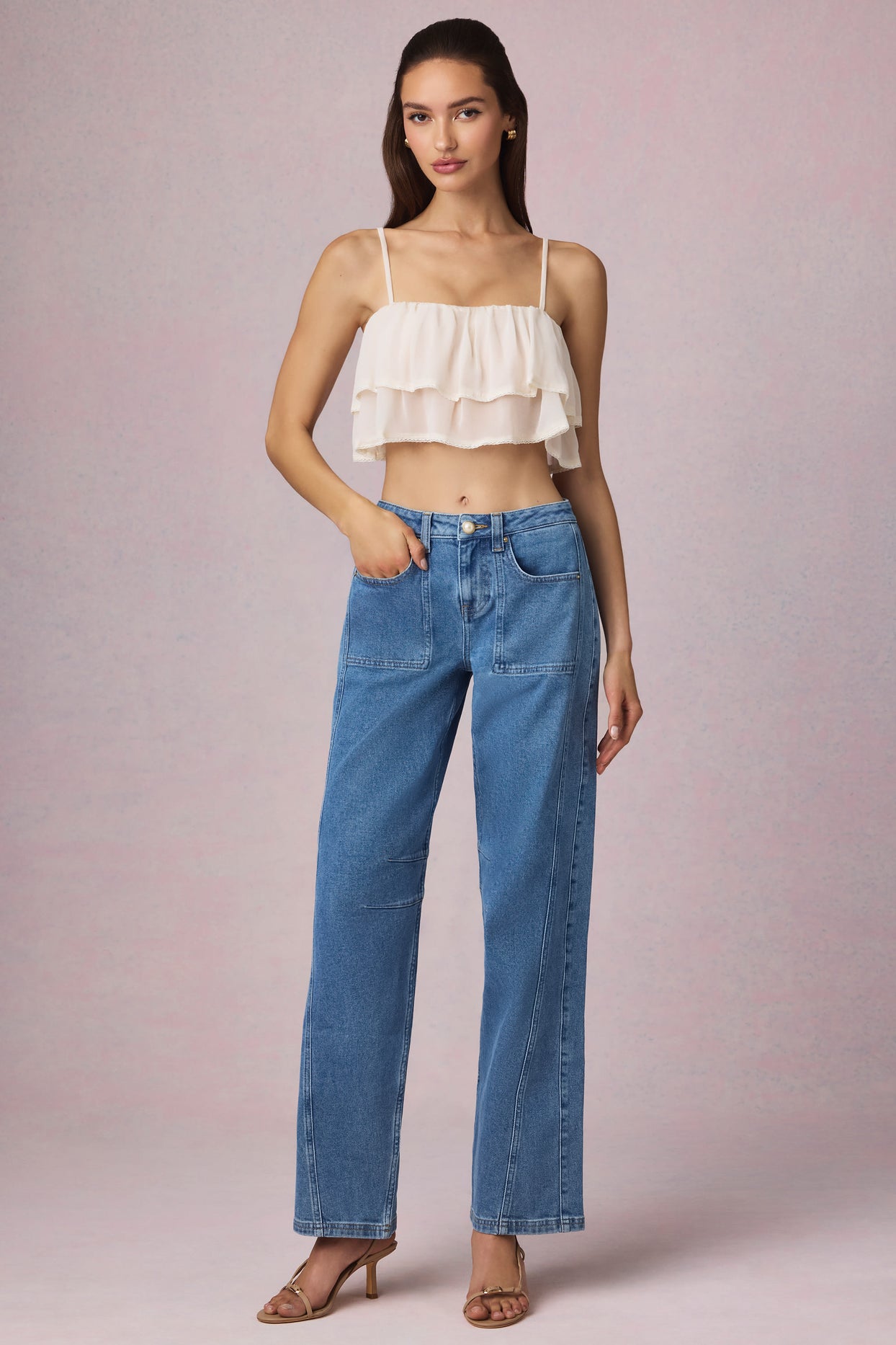 Mid-Rise Barrel-Leg Jeans in Mid-Blue Wash - 5