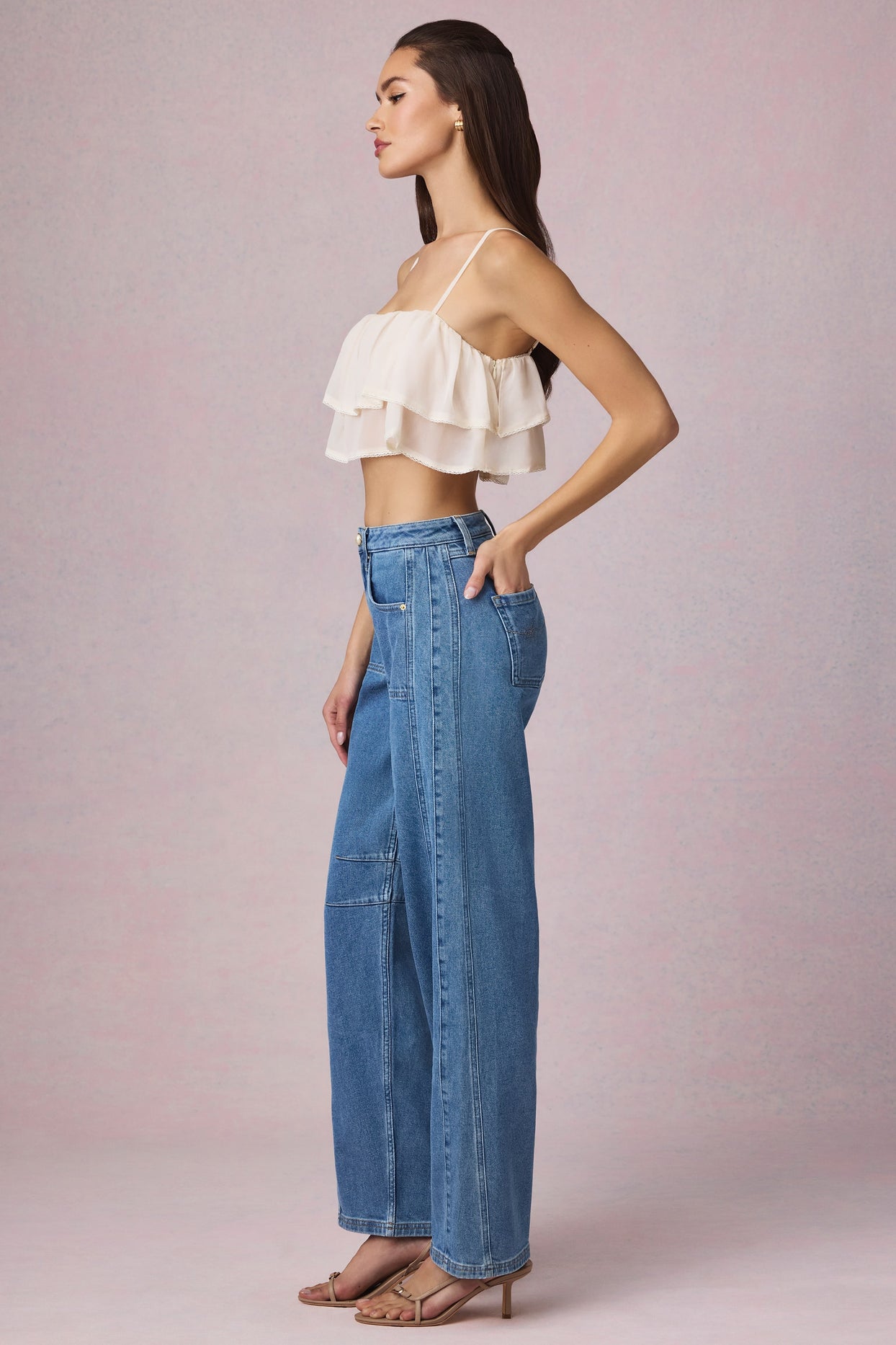 Mid-Rise Barrel-Leg Jeans in Mid-Blue Wash - 6
