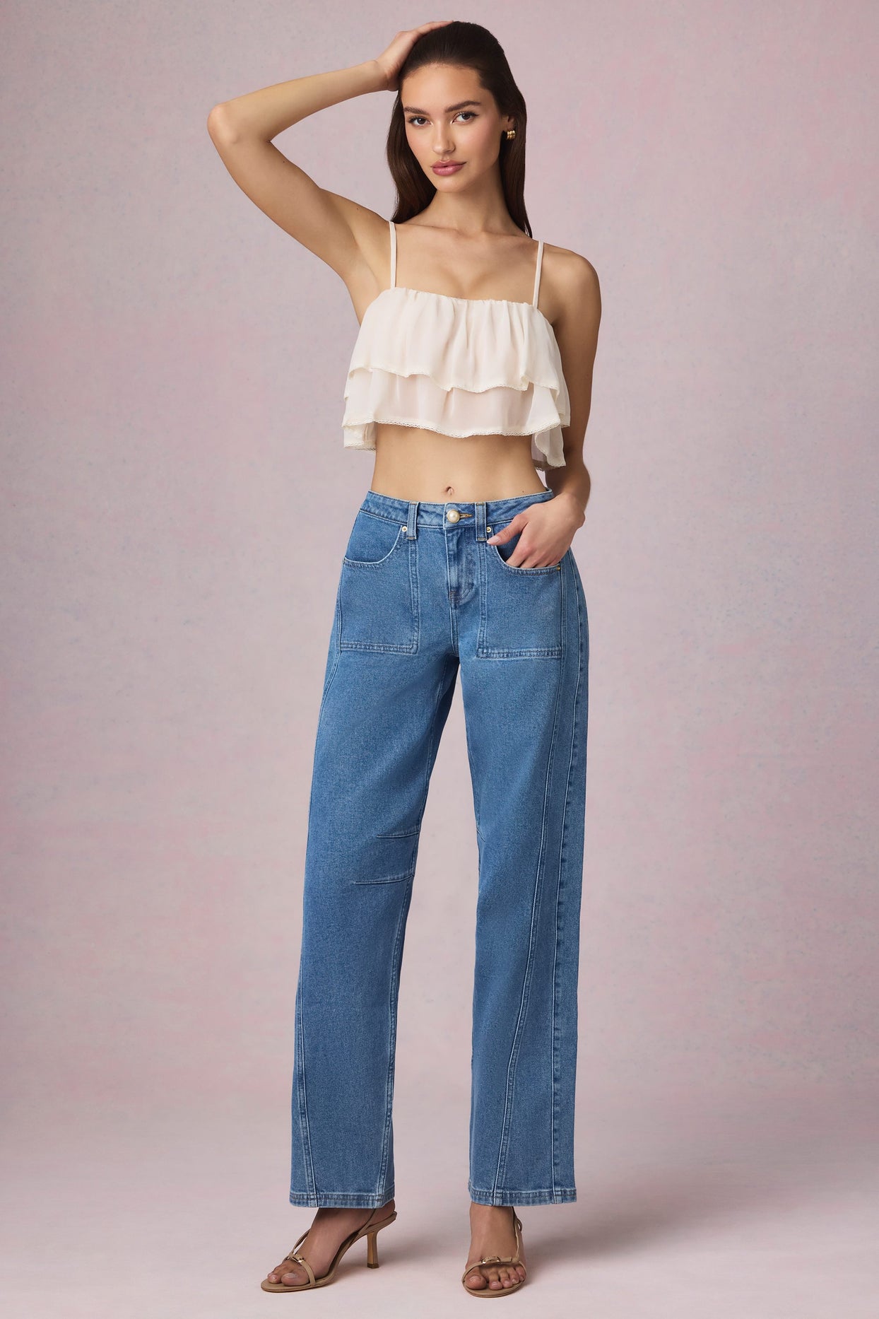 Mid-Rise Barrel-Leg Jeans in Mid-Blue Wash - 7