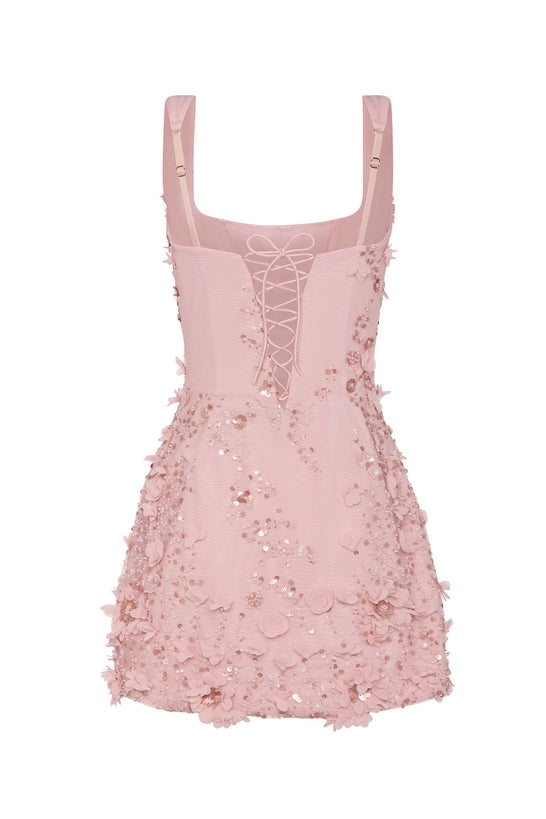 Embellished Corset Mini Dress in Dusty Rose