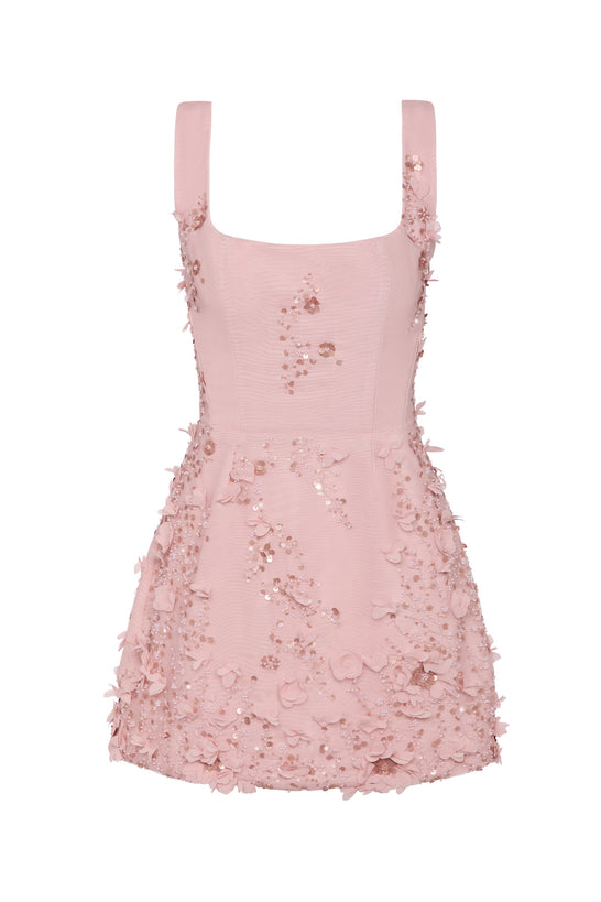 Embellished Corset Mini Dress in Dusty Rose