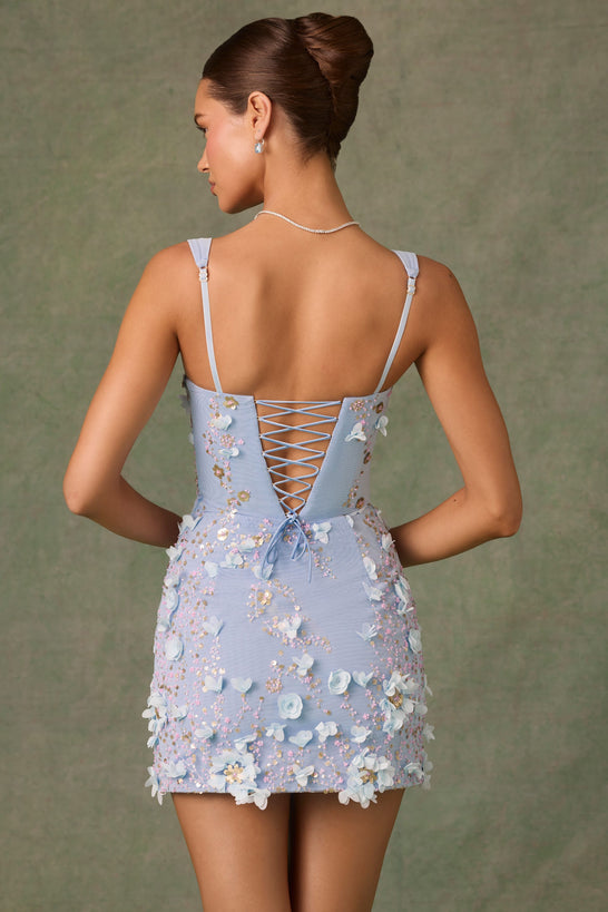 Embellished Corset Mini Dress in Sky Blue