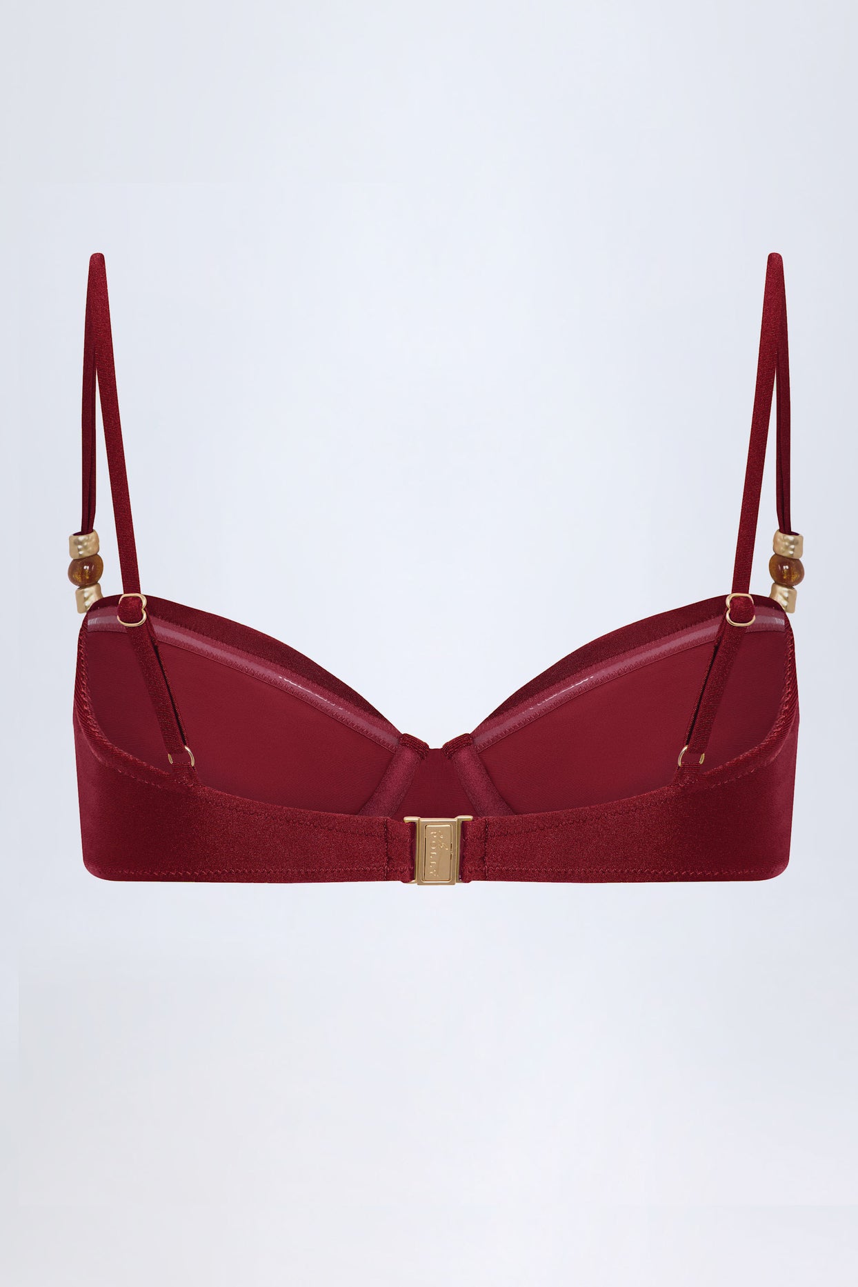 Bead-Embellished Ruched Underwired Bikini Top in Dark Cherry - 4