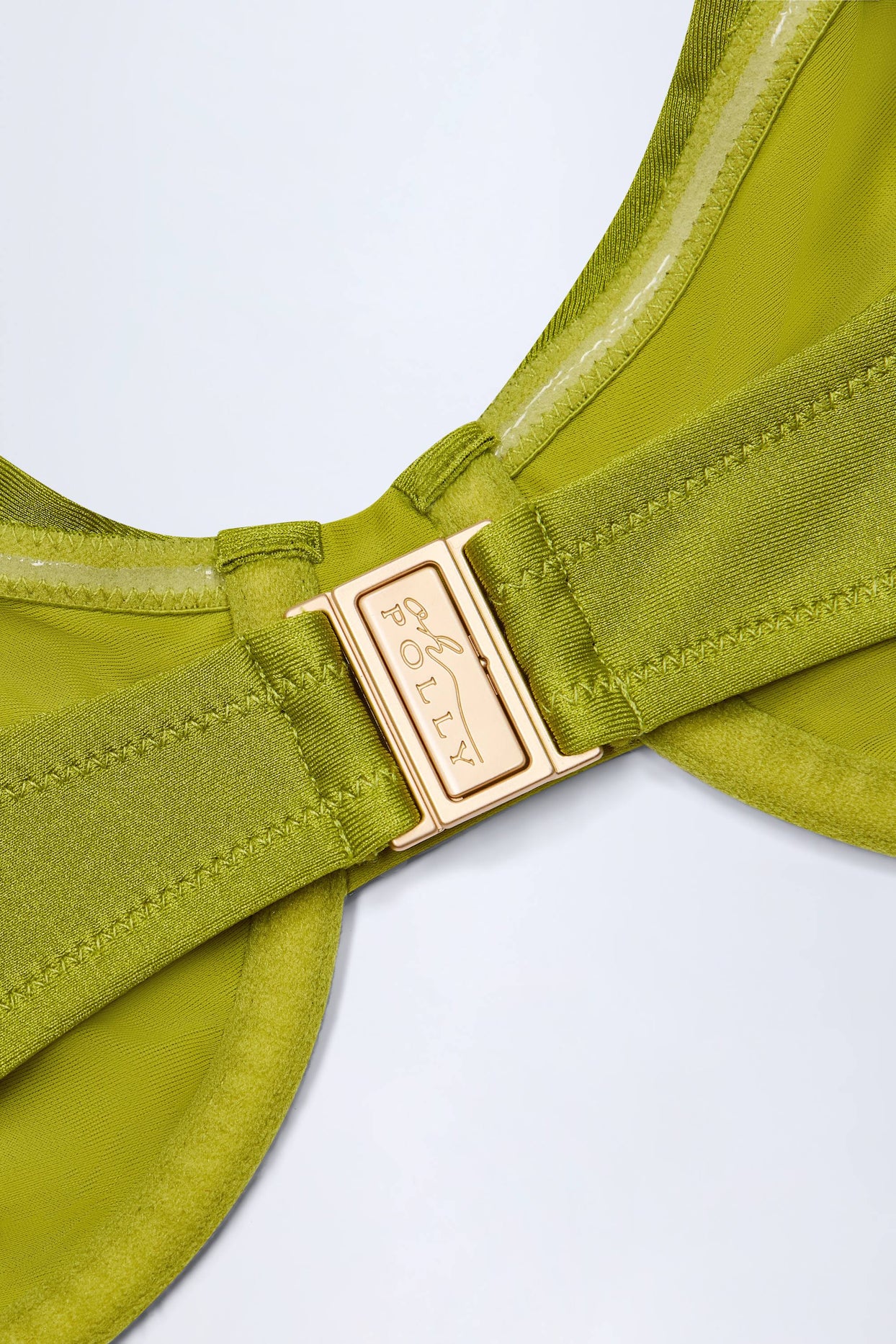 Bead-Embellished Ruched Underwired Bikini Top in Olive Green - 5