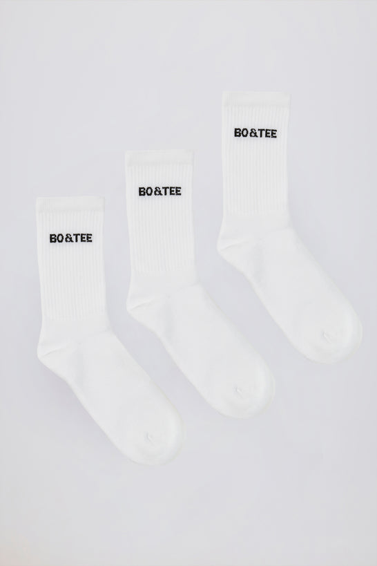 Ribbed Crew Sock Bundle in White