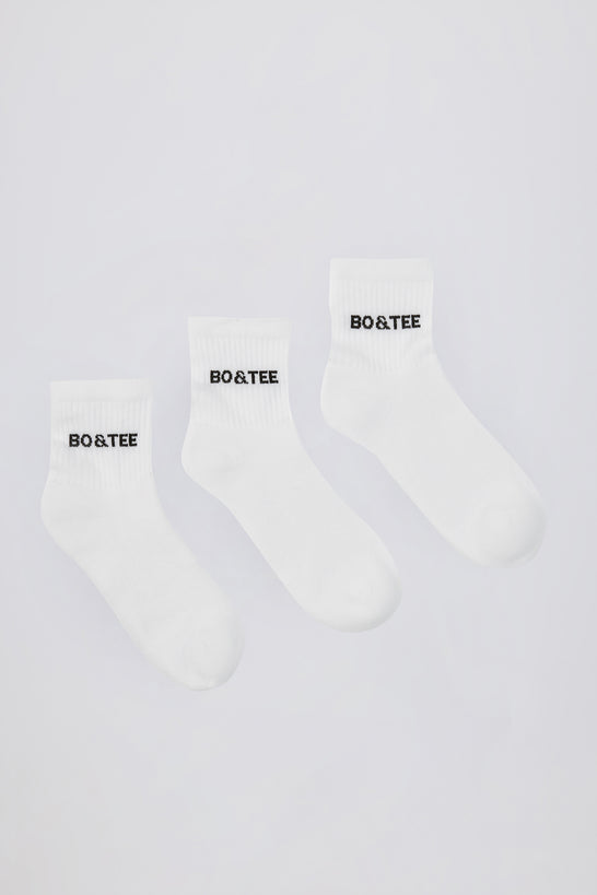 Ribbed Half-Crew Sock Bundle in White