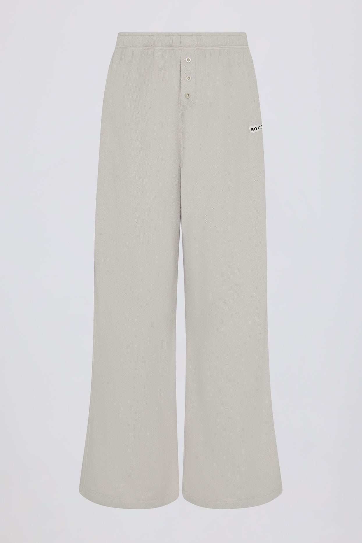 Textured Cotton Button Low-Rise Wide-Leg Joggers in Light Grey - 1