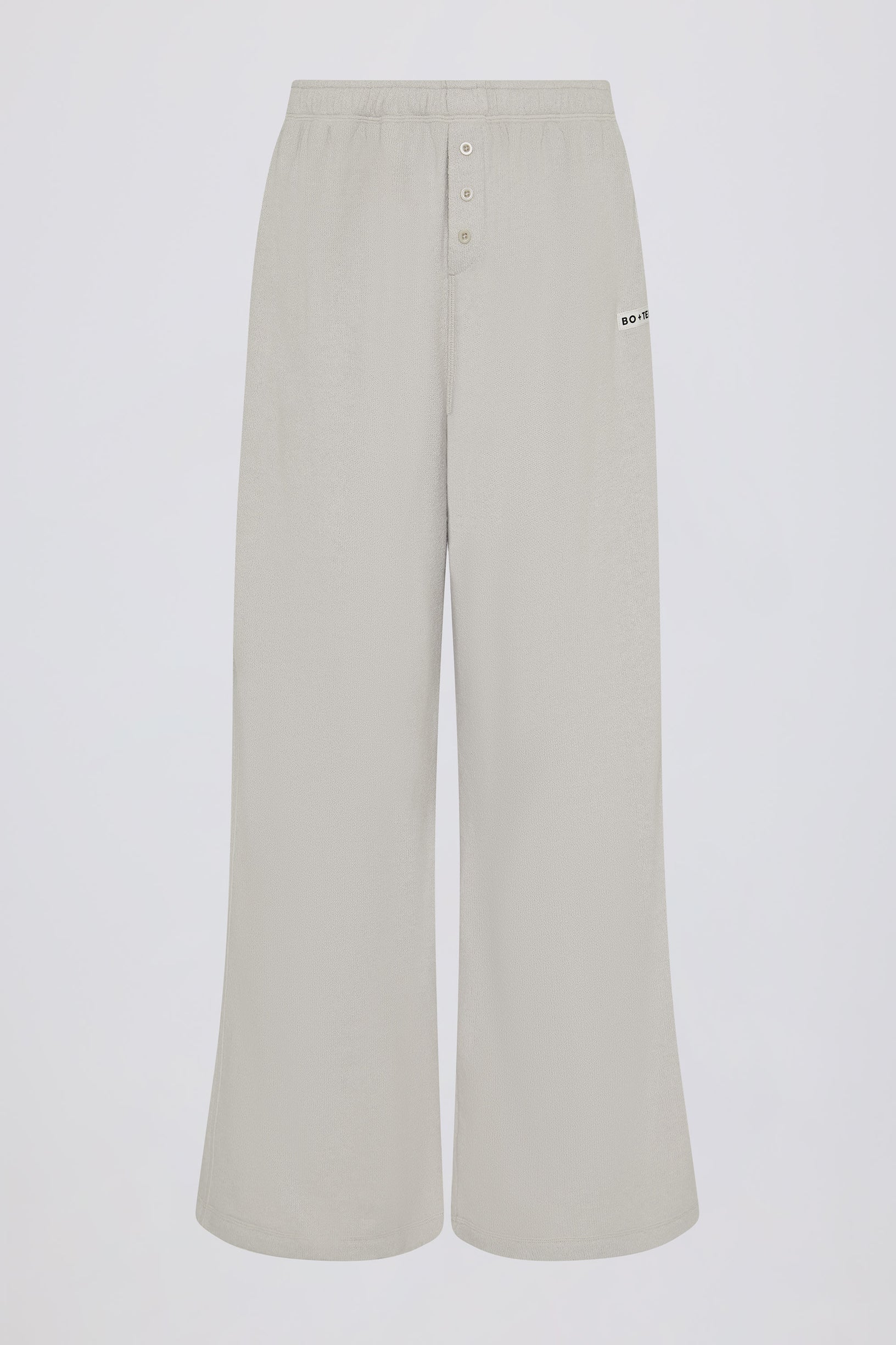 Textured Cotton Button Low-Rise Wide-Leg Joggers in Light Grey - 1