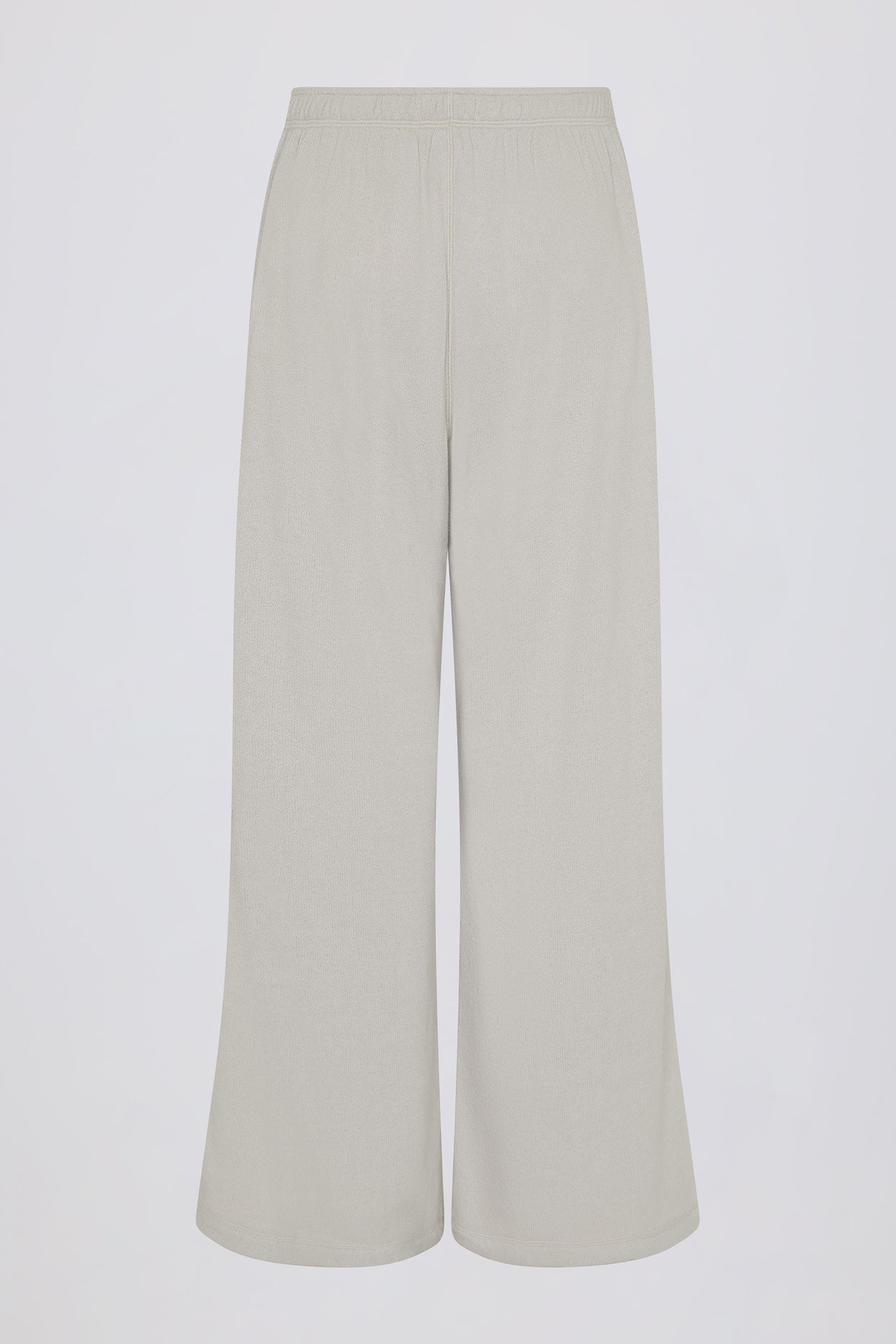 Textured Cotton Button Low-Rise Wide-Leg Joggers in Light Grey - 5