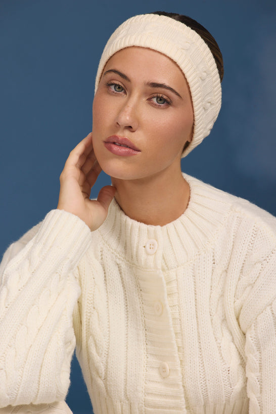 Cable-Knit Headband in Cream