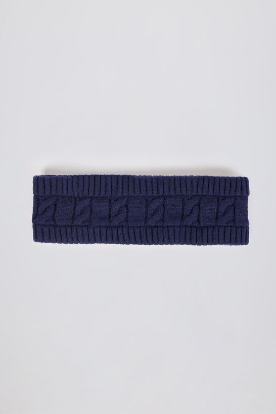 Cable-Knit Headband in Navy