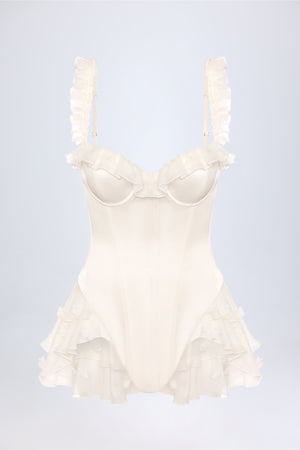 Ruffled Corset Bodysuit in White