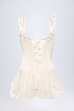 Ruffled Corset Bodysuit in White