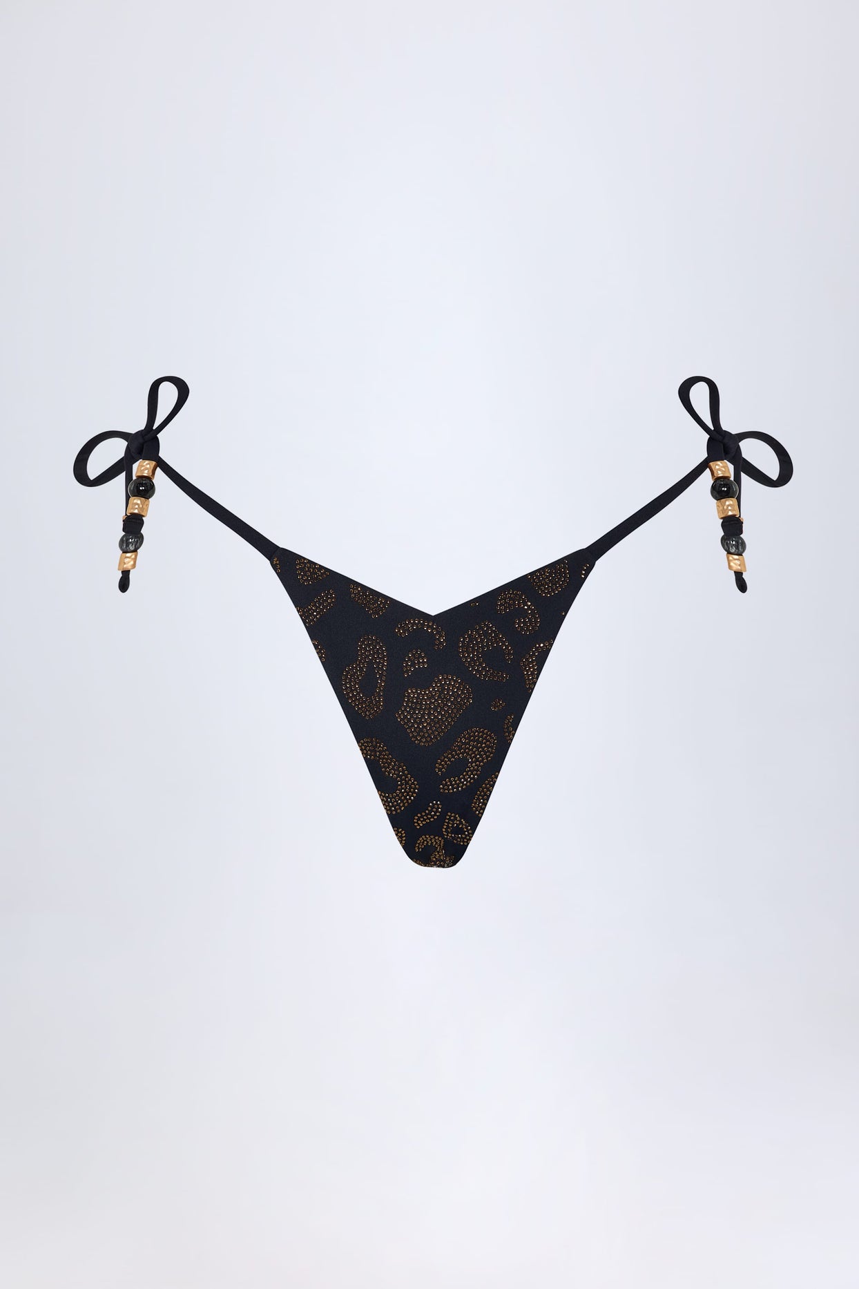 Charm-Detail Thong Bikini Bottoms in Black - 3