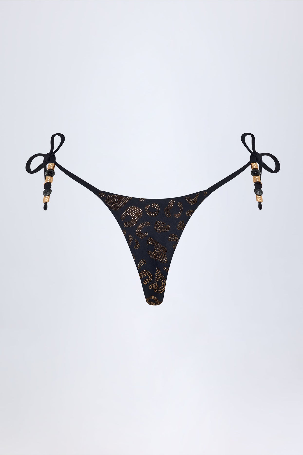 Charm-Detail Thong Bikini Bottoms in Black - 4